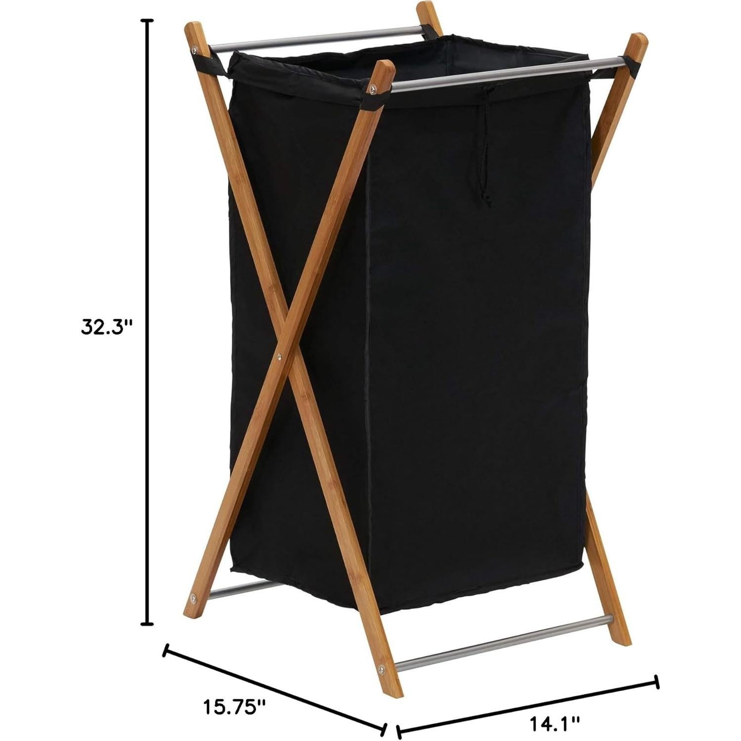 Cesto de Bambú Household Essentials 40L Plegable con Forro Negro