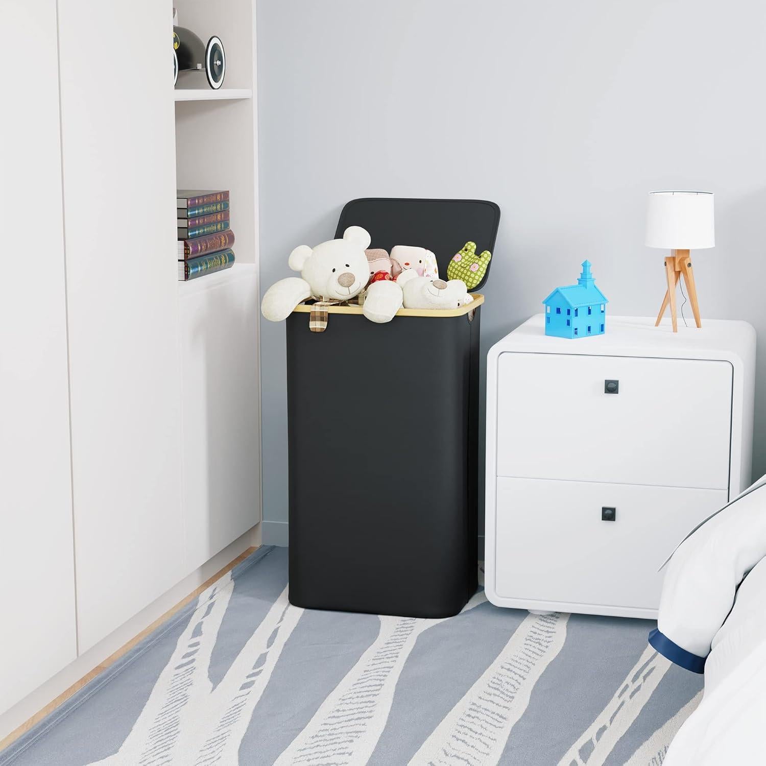 Cesta de Ropa SUOCO Plegable con Tapa 110L Negra