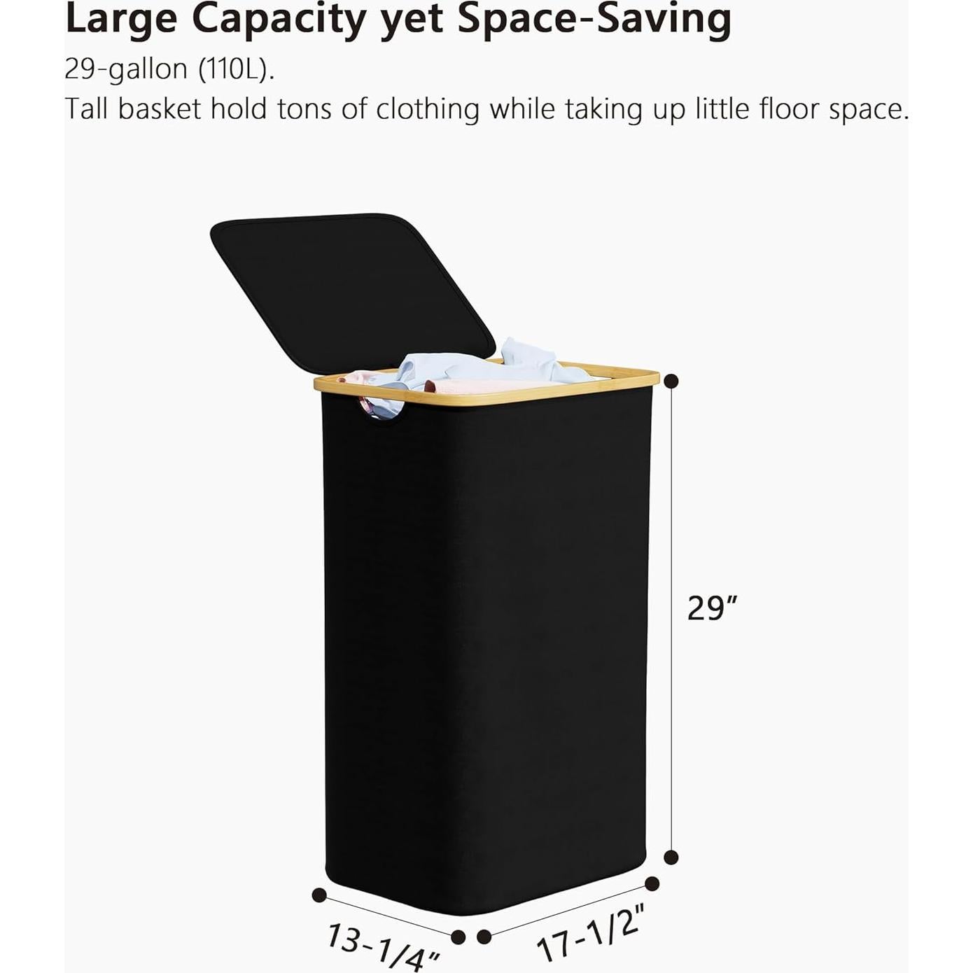 Cesta de Ropa SUOCO Plegable con Tapa 110L Negra