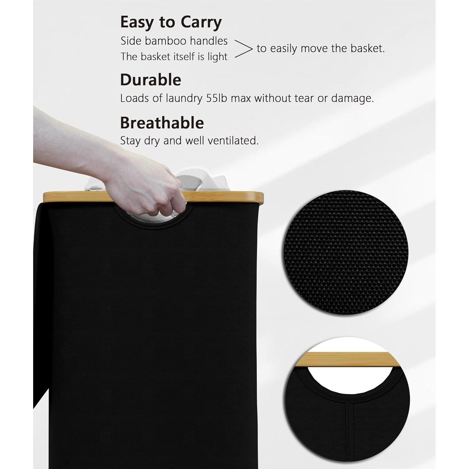 Cesta de Ropa SUOCO Plegable con Tapa 110L Negra