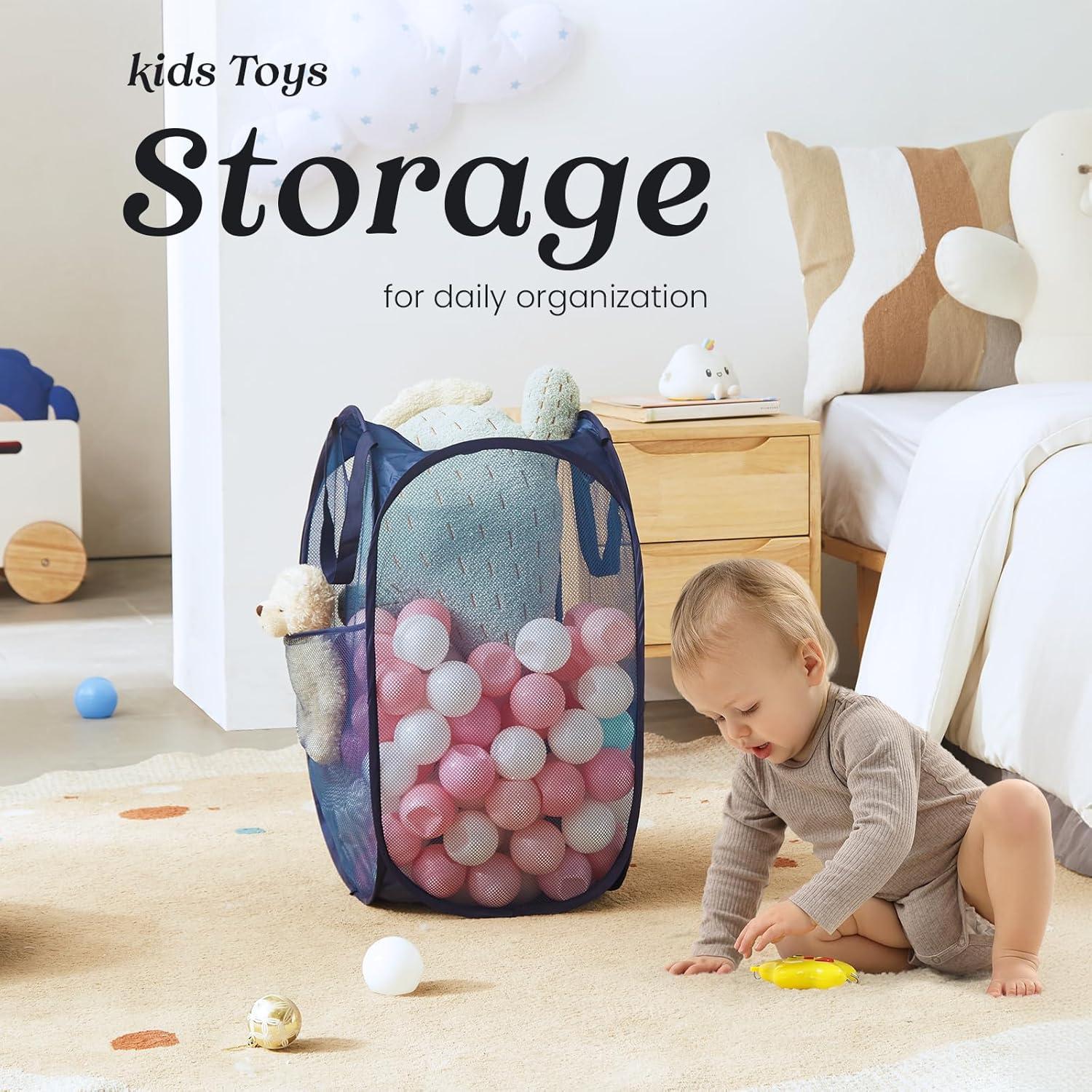 Cesta de Ropa Plegable TECHMILLY 72L Azul con Mangos y Bolsillo