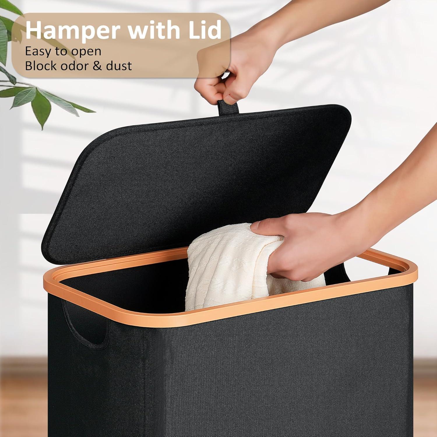 Cesta de lavandería delgada Vincona 75L con tapa negra