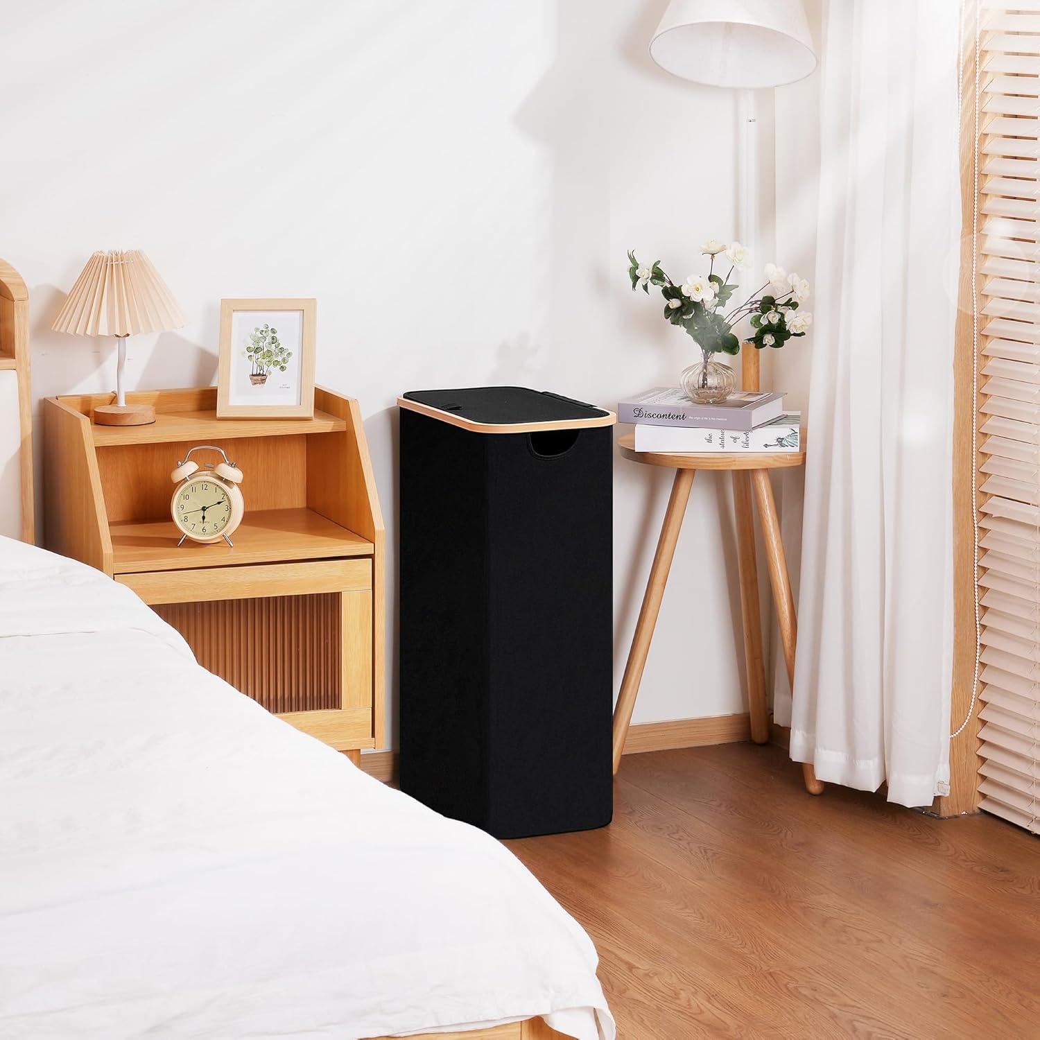 Cesta de lavandería delgada Vincona 75L con tapa negra