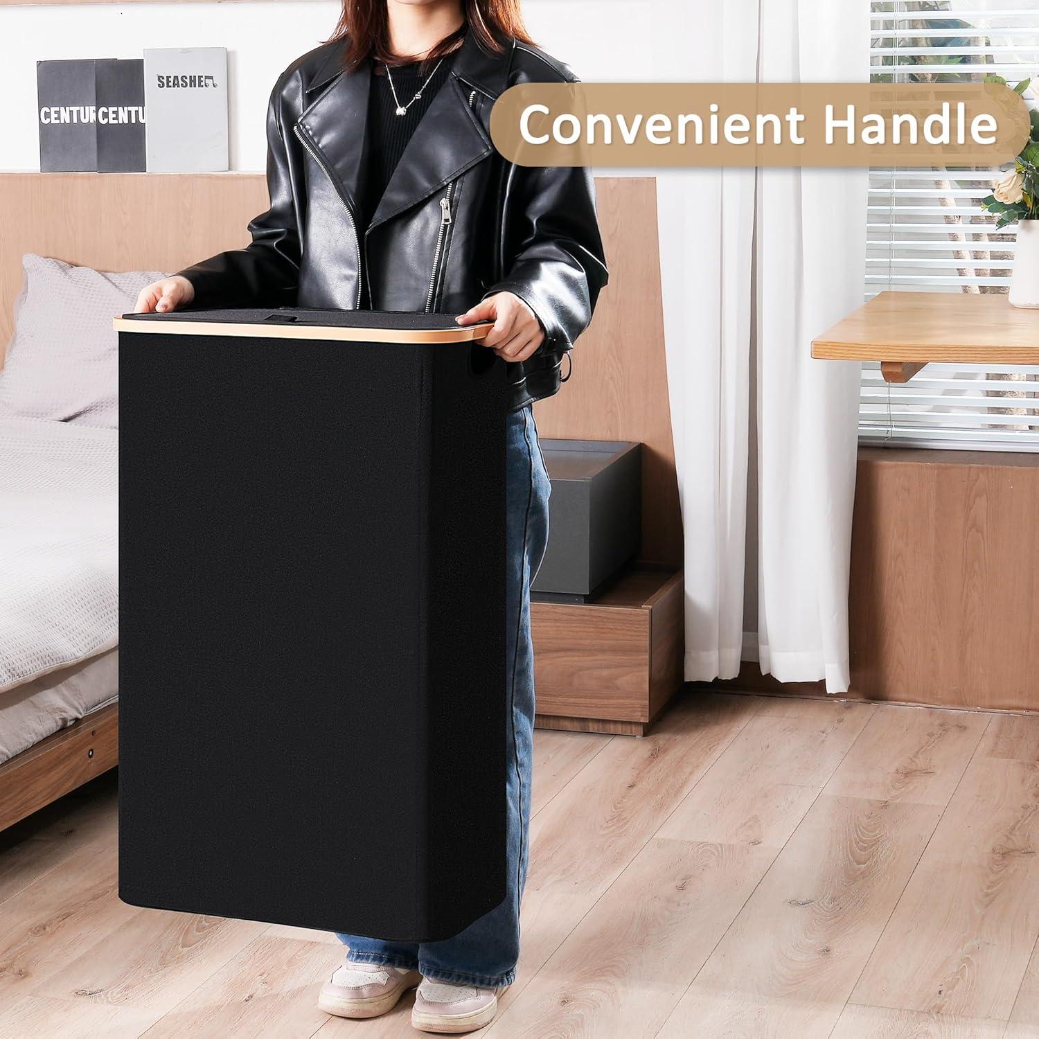 Cesta de lavandería delgada Vincona 75L con tapa negra