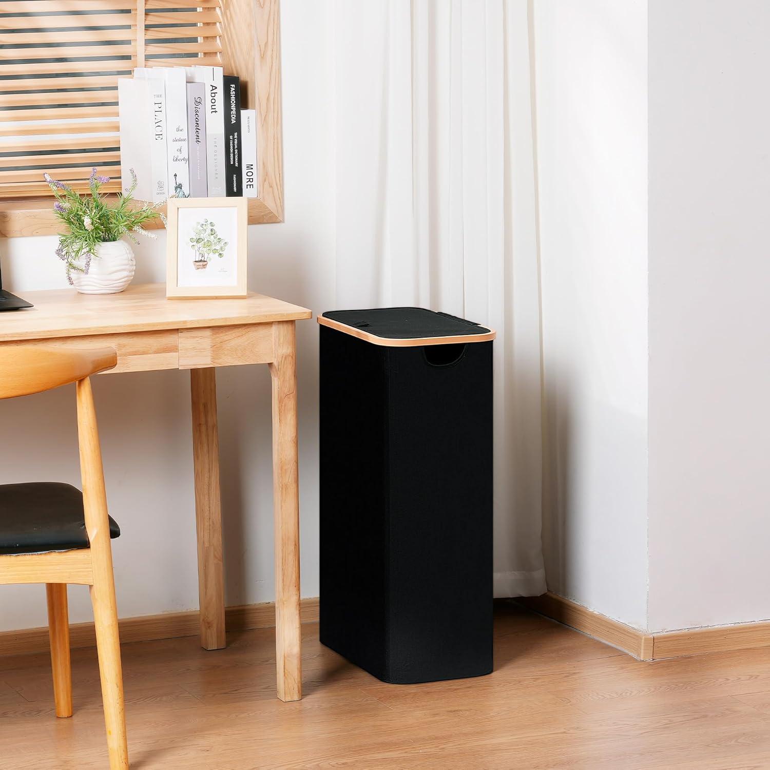 Cesta de lavandería delgada Vincona 75L con tapa negra