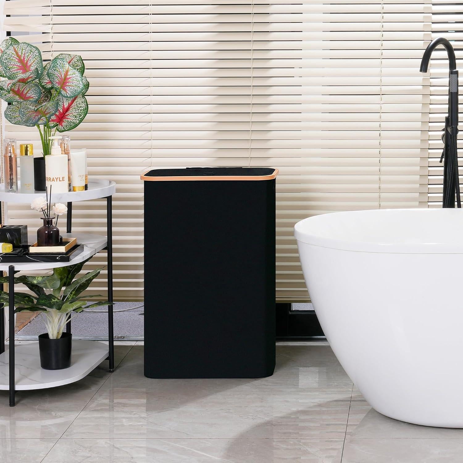 Cesta de lavandería delgada Vincona 75L con tapa negra