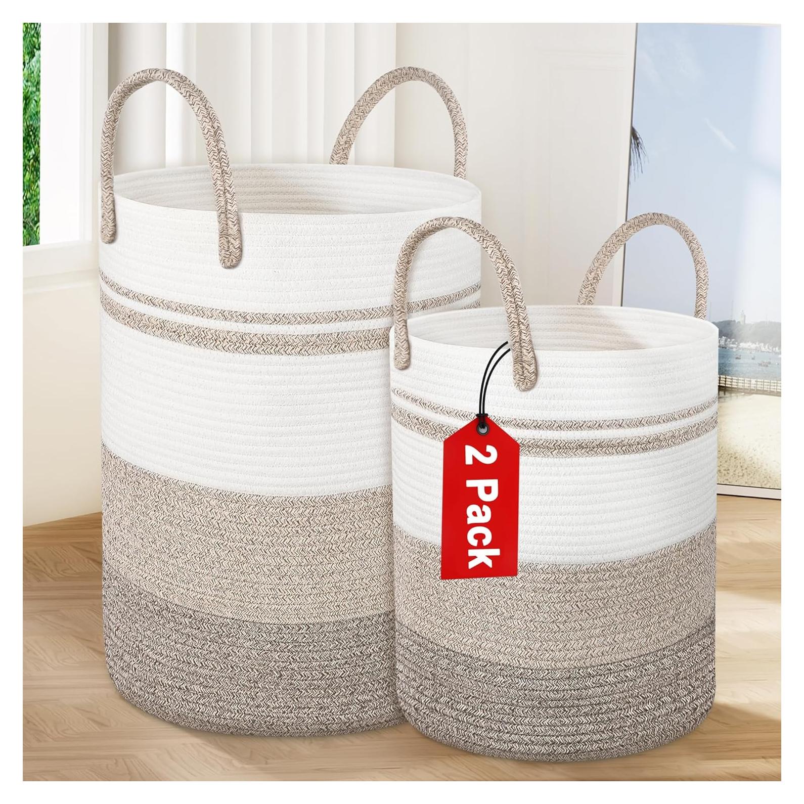 Cestas de Ropa Tejidas Attmu 2 Piezas 58L y 28L Caqui