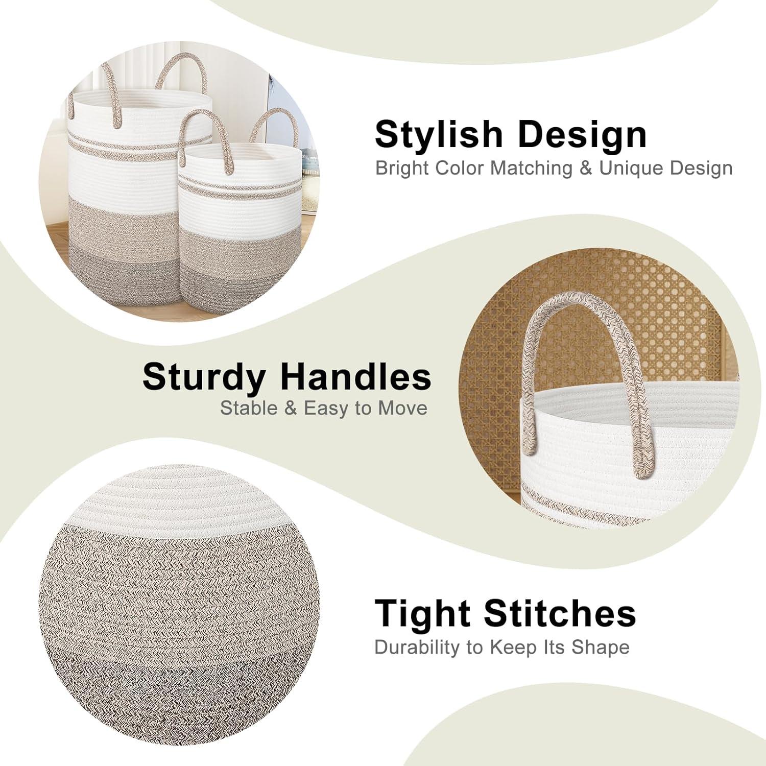 Cestas de Ropa Tejidas Attmu 2 Piezas 58L y 28L Caqui