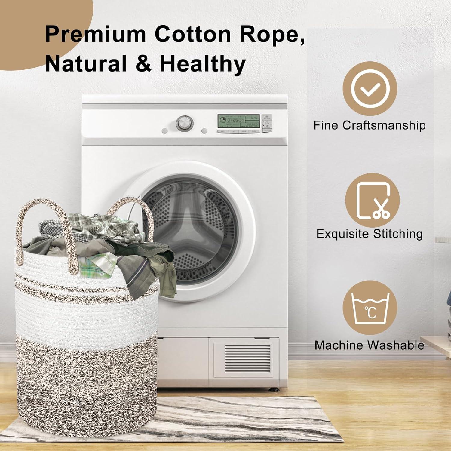 Cestas de Ropa Tejidas Attmu 2 Piezas 58L y 28L Caqui