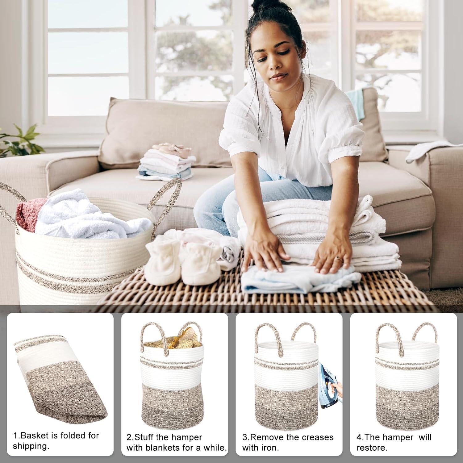 Cestas de Ropa Tejidas Attmu 2 Piezas 58L y 28L Caqui