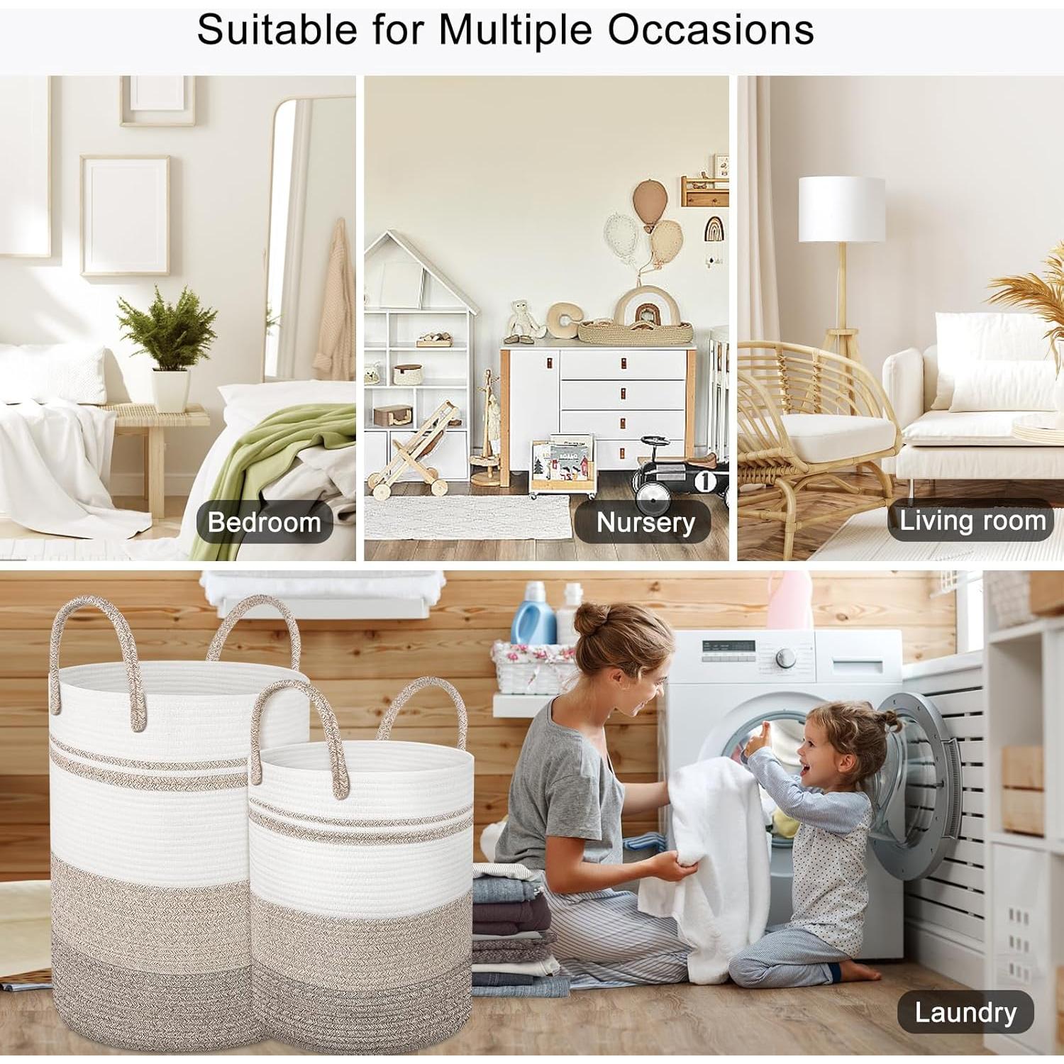 Cestas de Ropa Tejidas Attmu 2 Piezas 58L y 28L Caqui