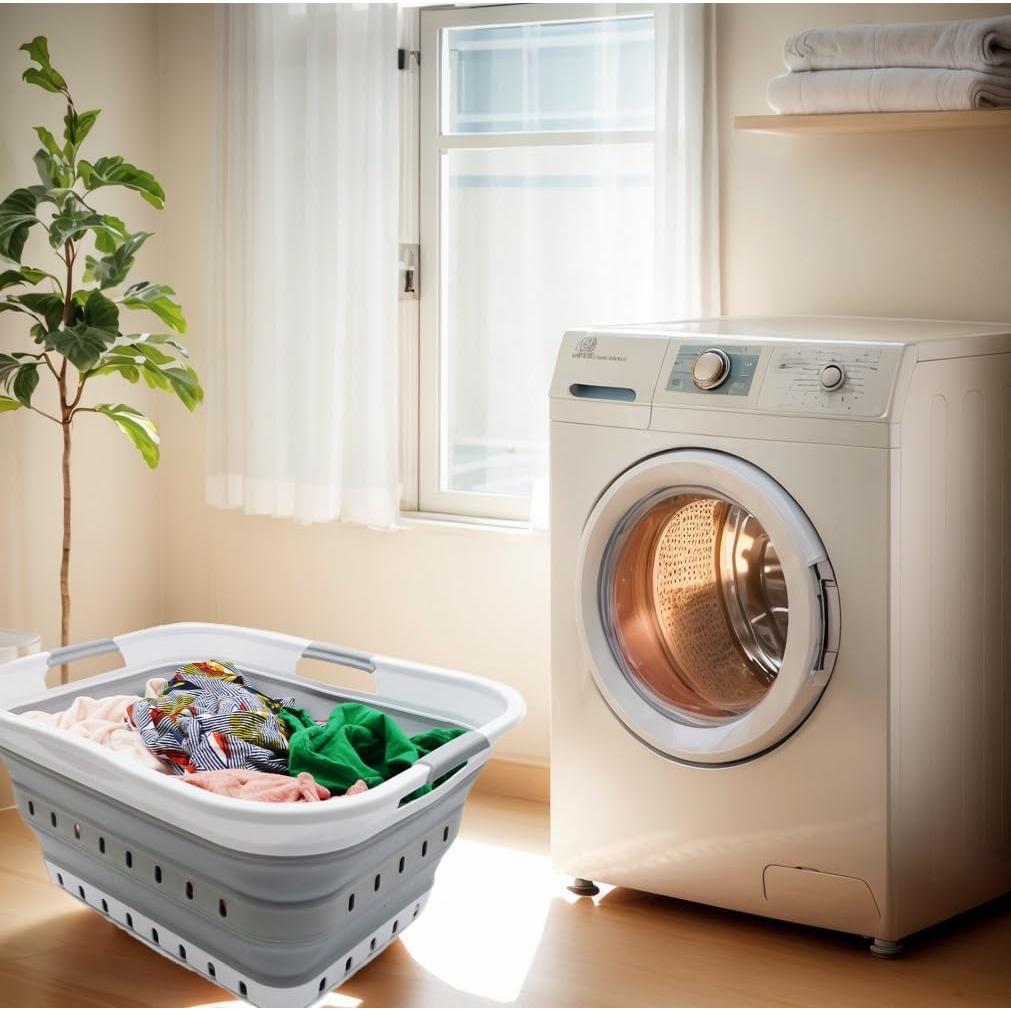 Canasta de Ropa Plegable SAMMART 42L Blanco/Gris - Organizador Compacto