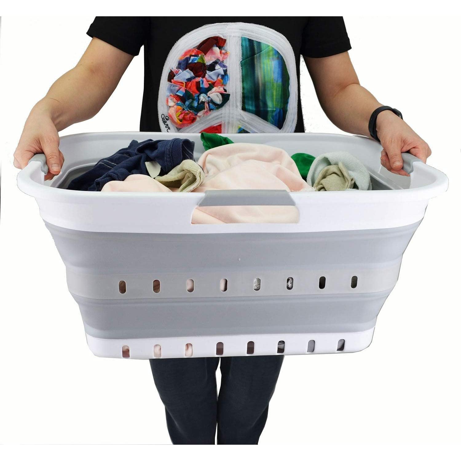 Canasta de Ropa Plegable SAMMART 42L Blanco/Gris - Organizador Compacto