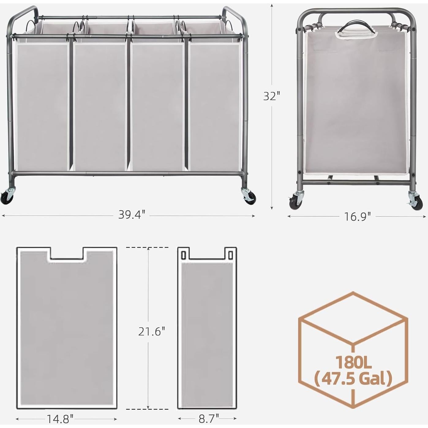 Clasificador de Ropa STORAGE MANIAC 4 Secciones 181L Gris