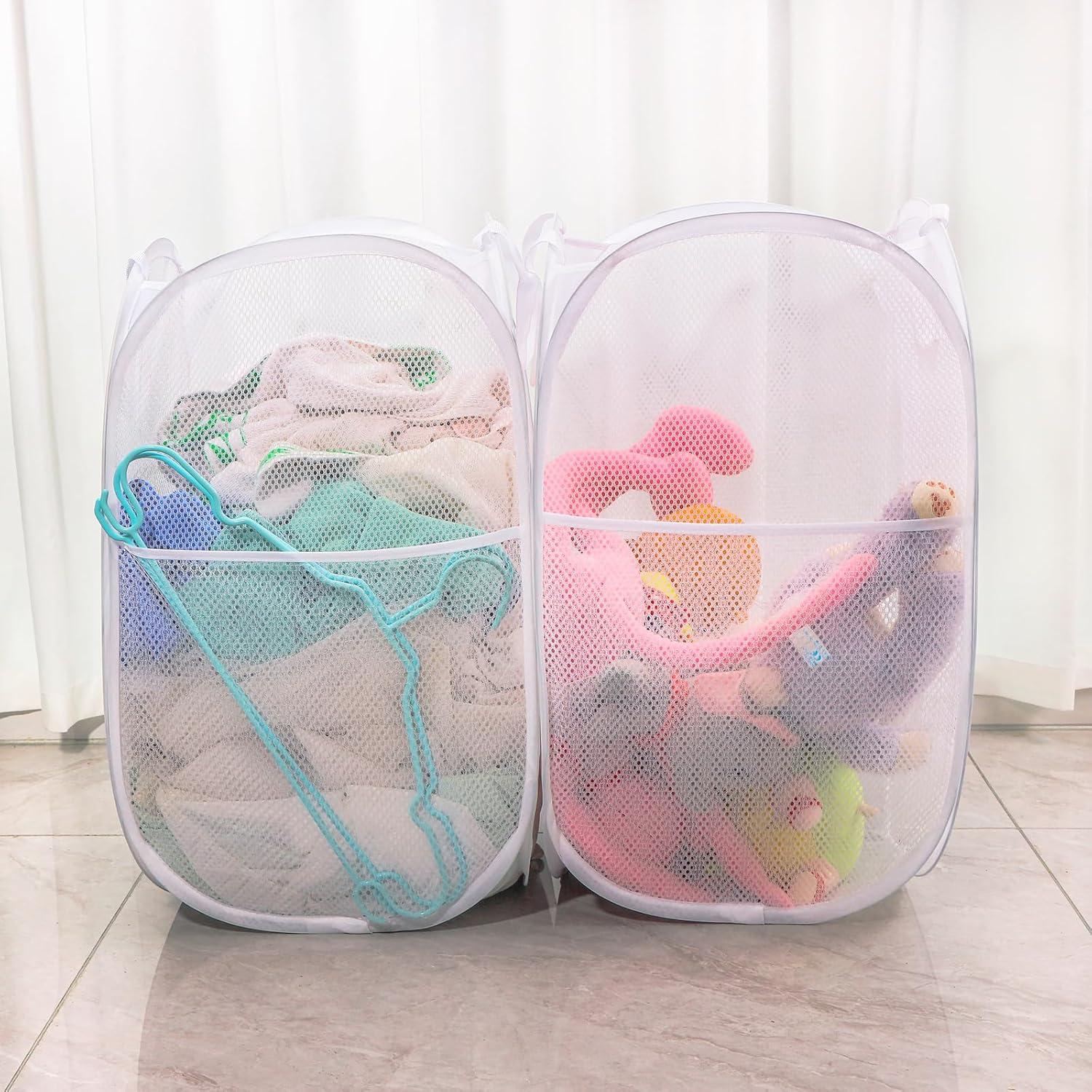 Cesta de Ropa Plegable BENJUN 50L Malla Transpirable Blanca