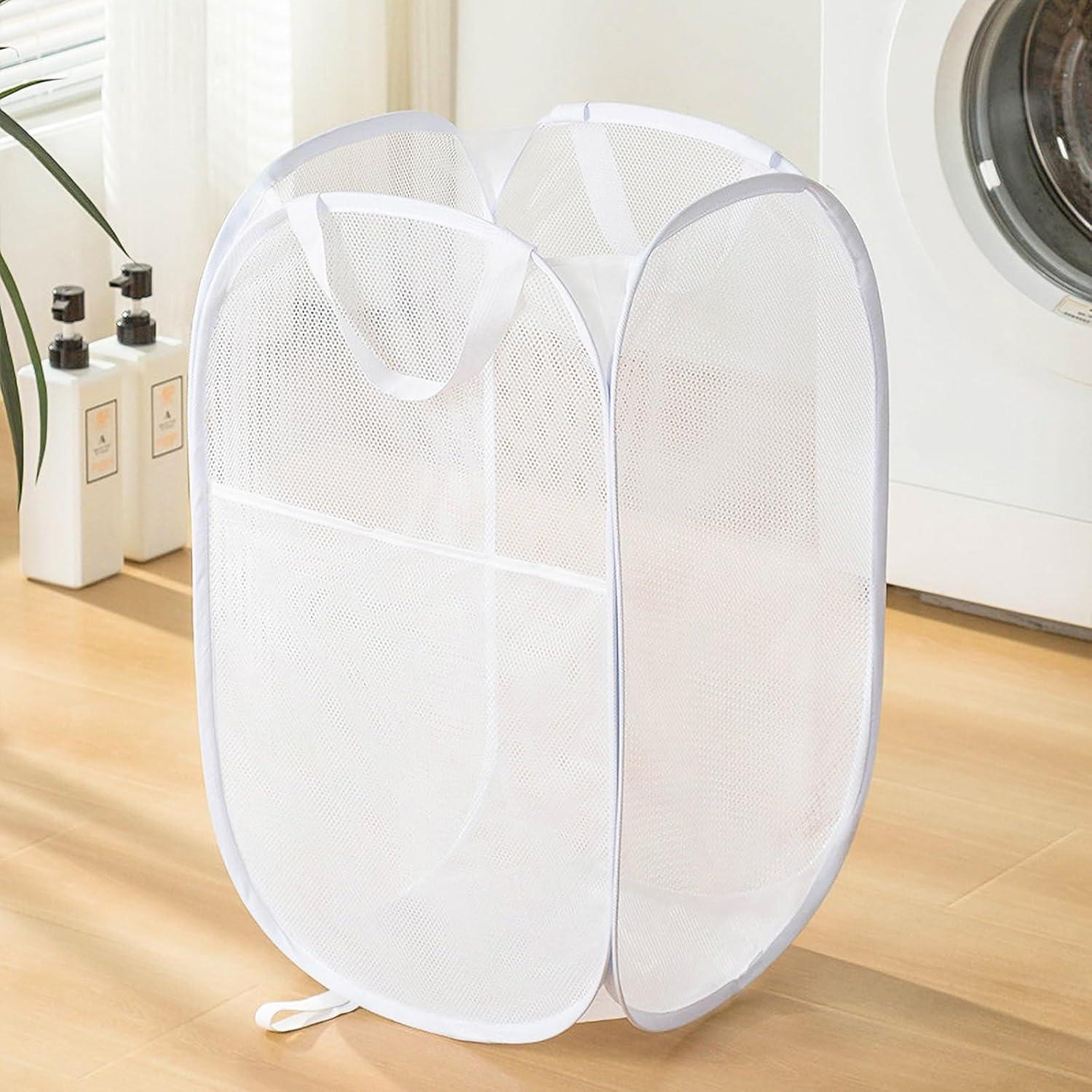 Cesta de Ropa Plegable BENJUN 50L Malla Transpirable Blanca