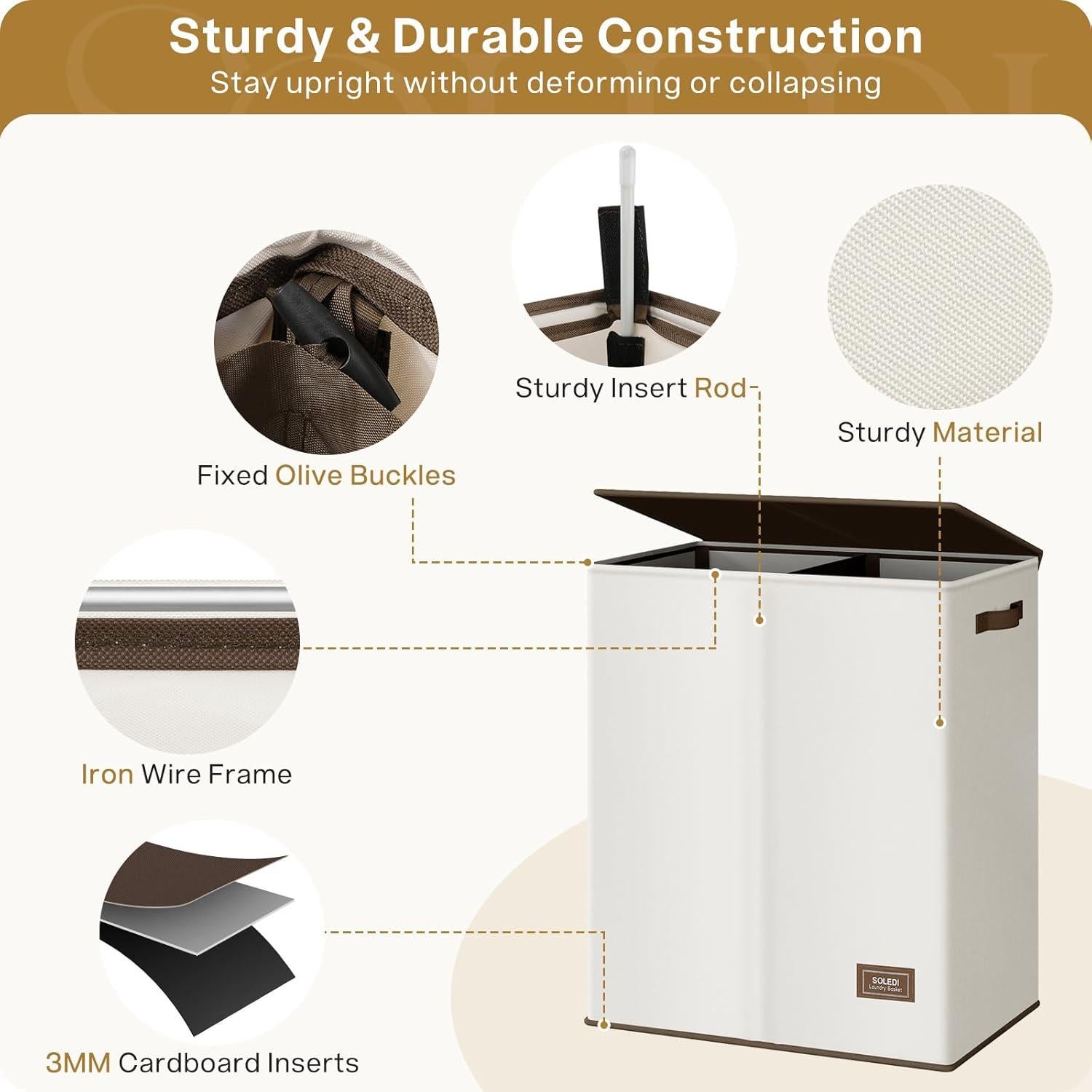 Cesta de Ropa Doble SOLEDI 145L con Tapa y Bolsas Extraíbles