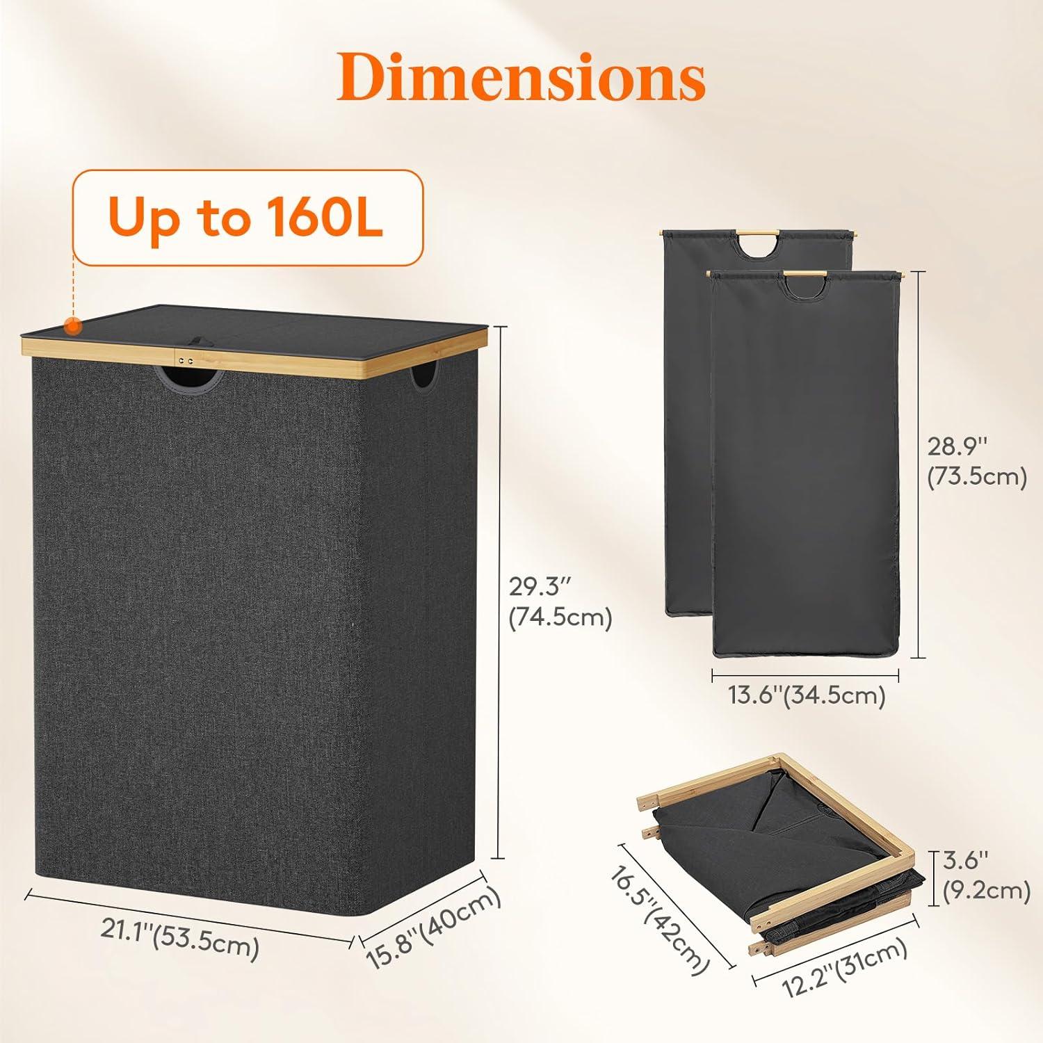 Cesta de Ropa Sucia Doble Lifewit 160L con Tapa y Asas