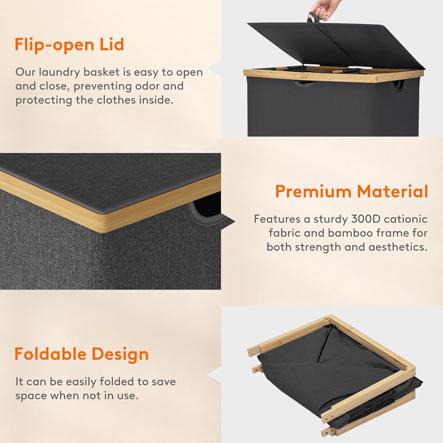 Cesta de Ropa Sucia Doble Lifewit 160L con Tapa y Asas