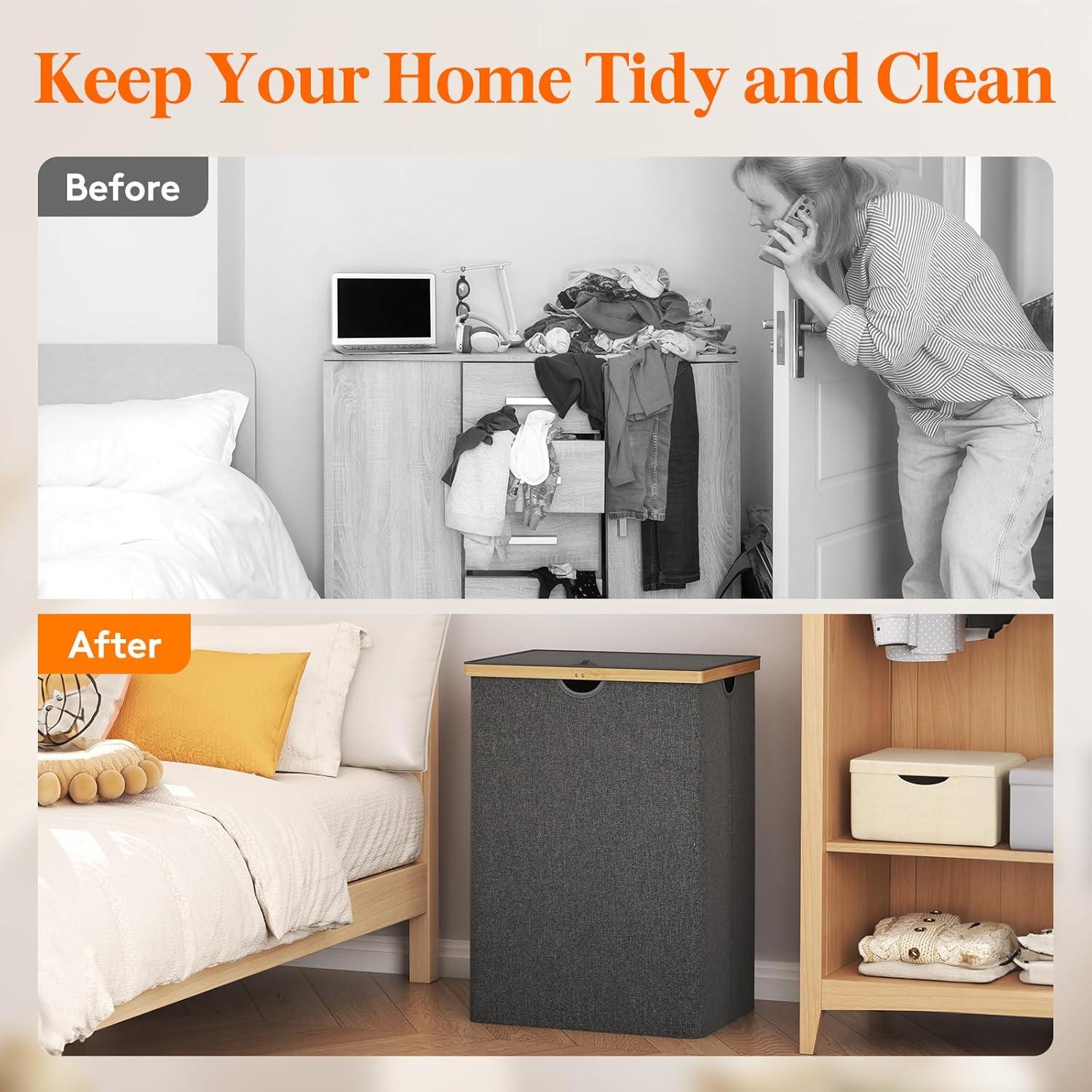 Cesta de Ropa Sucia Doble Lifewit 160L con Tapa y Asas