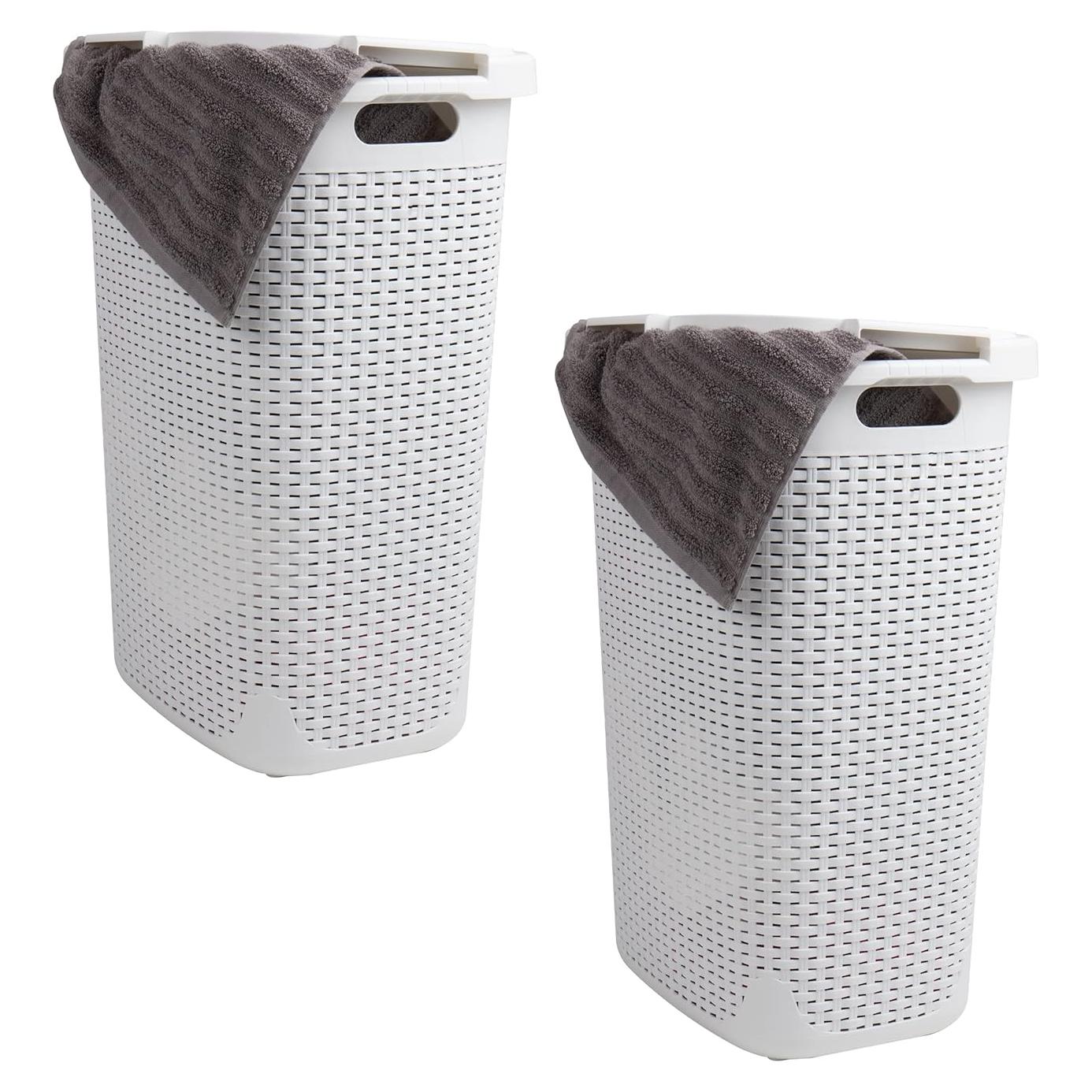 Cesta de Ropa Slim Mind Reader 60L 2-Pack Blanco con Tapa