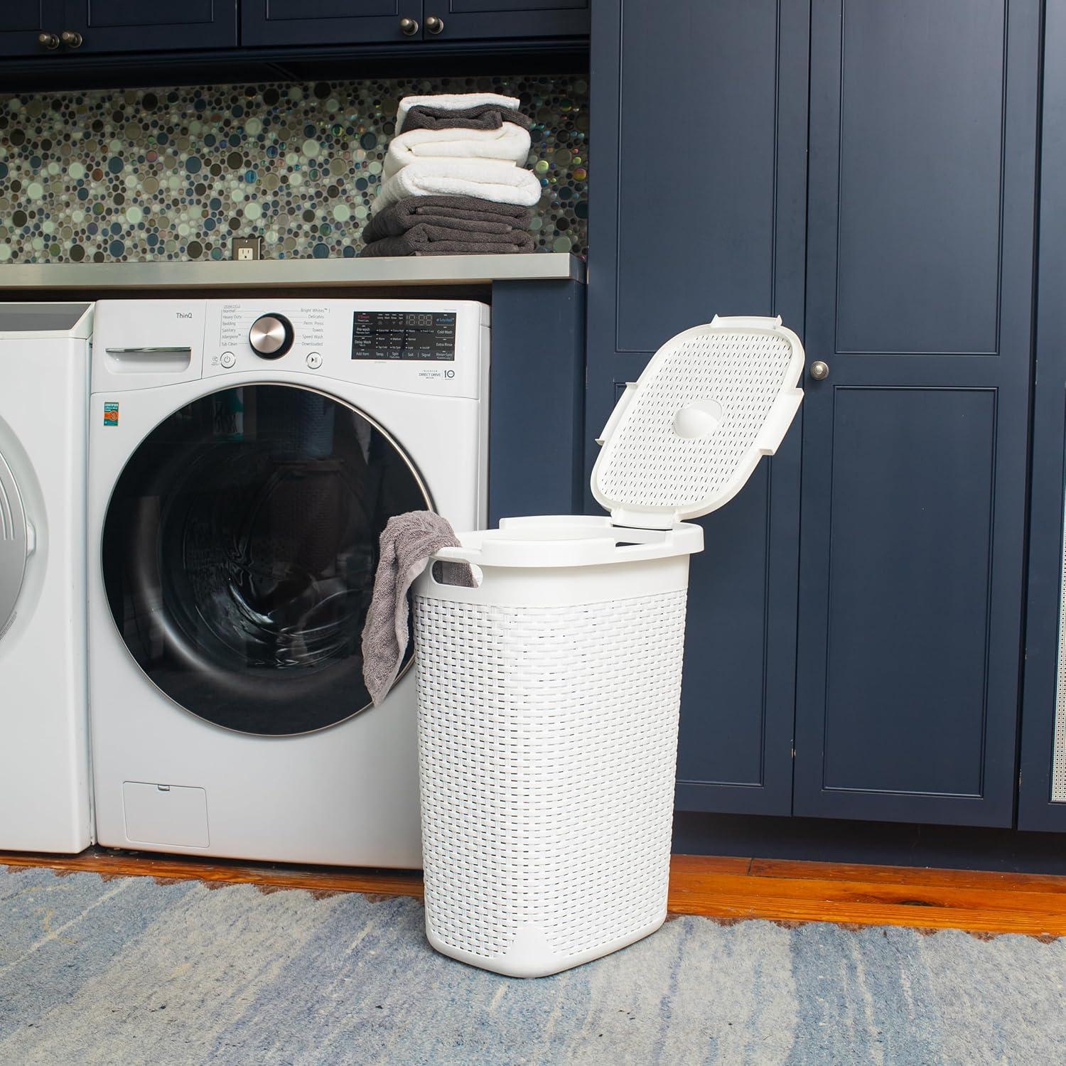 Cesta de Ropa Slim Mind Reader 60L 2-Pack Blanco con Tapa