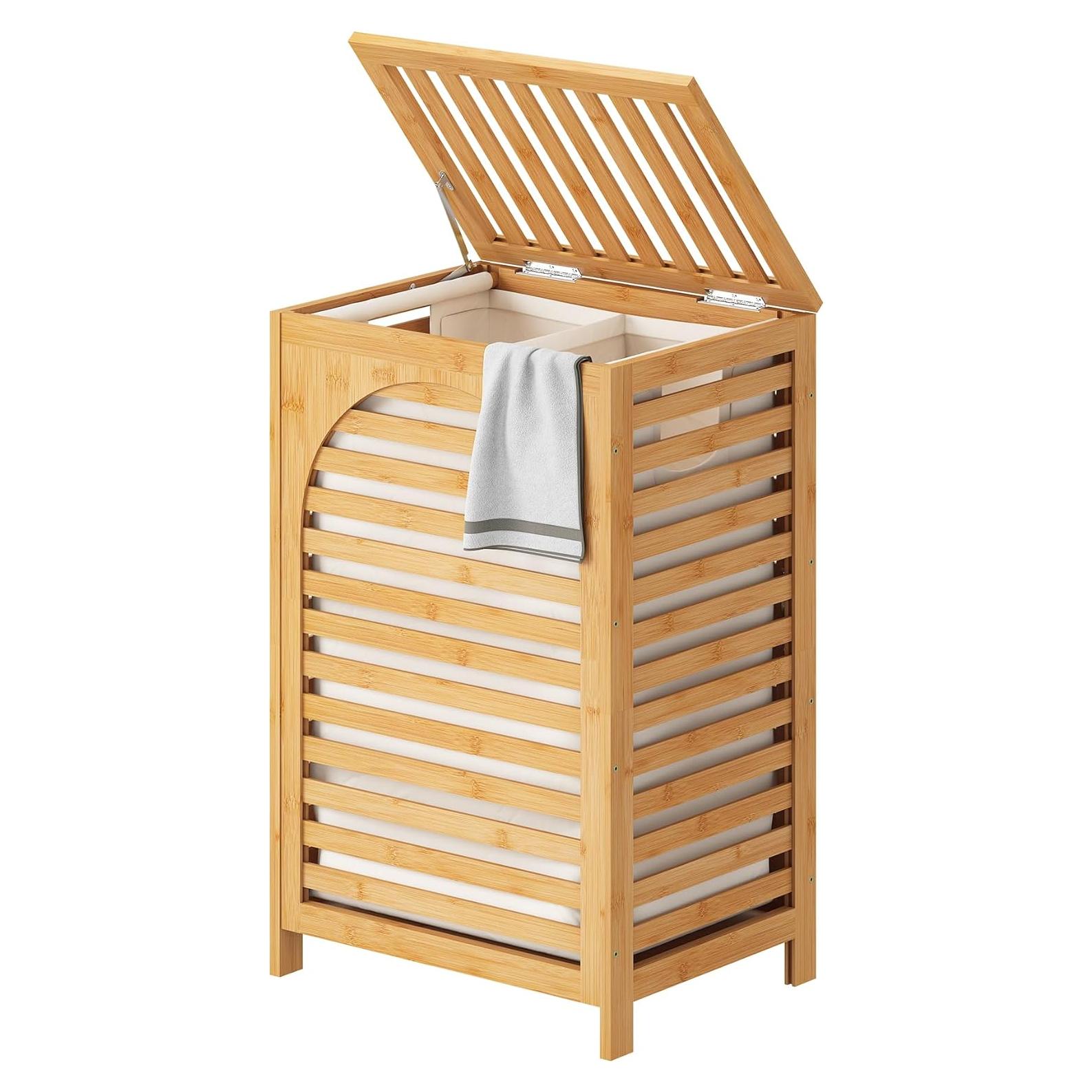 Cesta de Ropa FILWH con Tapa 85L de Bambú Natural 42.9x33x67.3cm