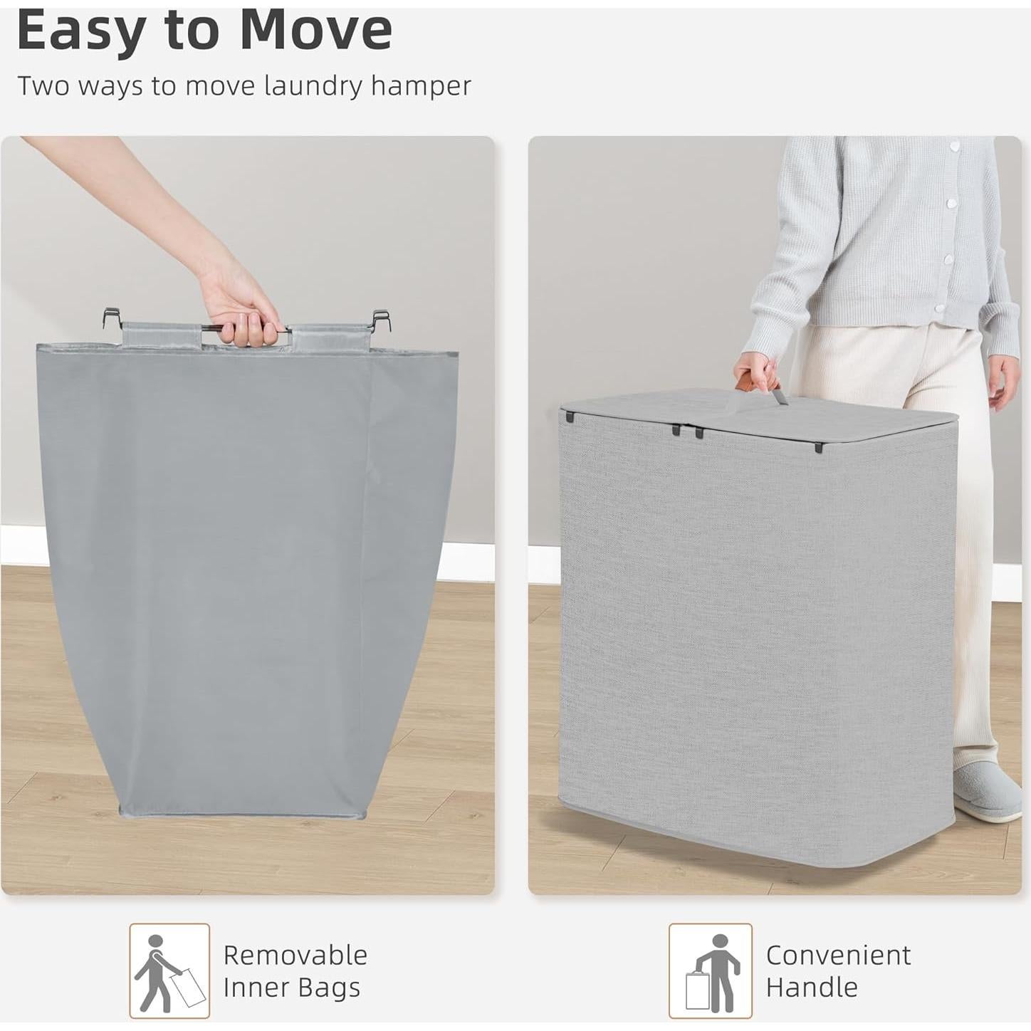 Cesta de Ropa Doble Storage Maniac 136L con Tapa y Asas