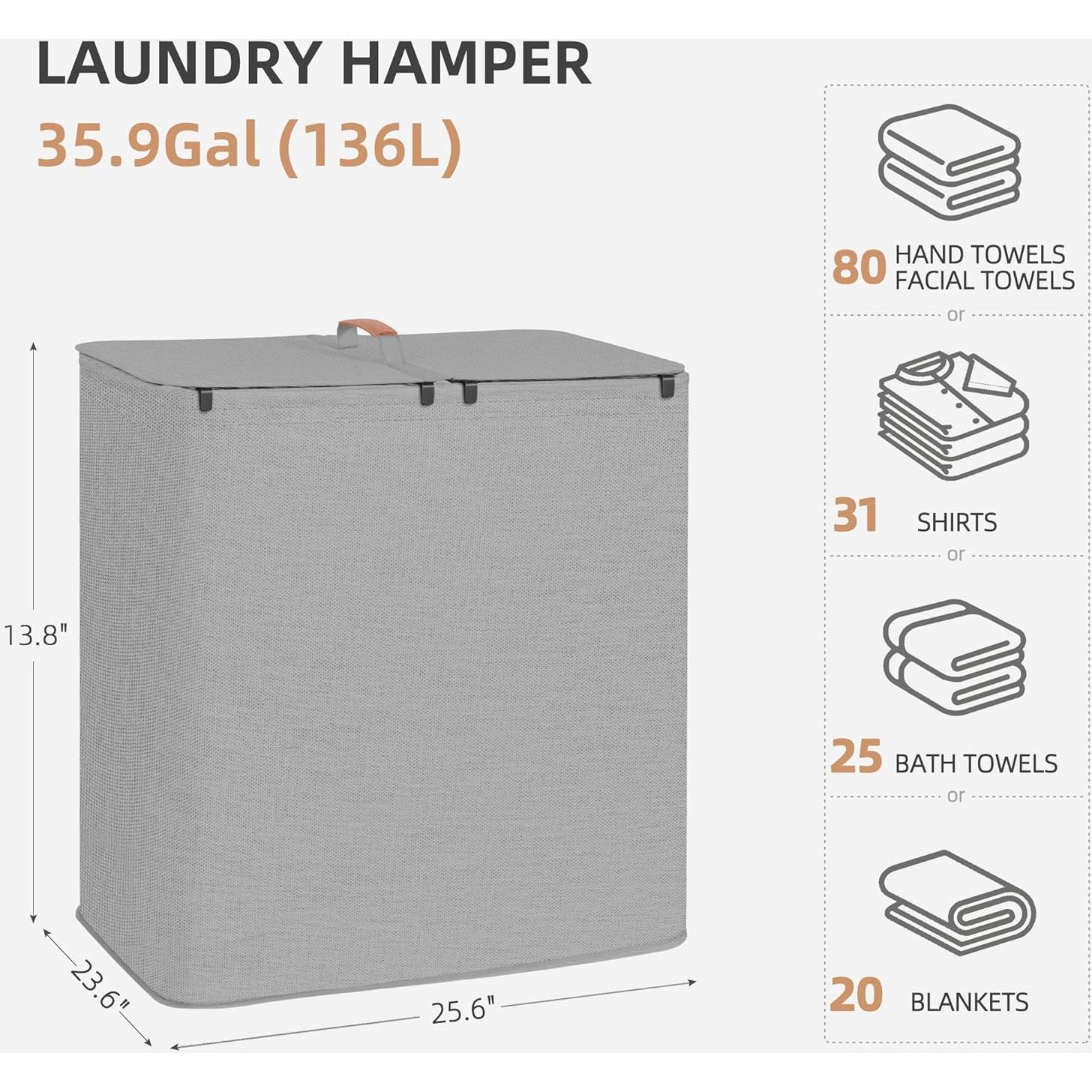 Cesta de Ropa Doble Storage Maniac 136L con Tapa y Asas