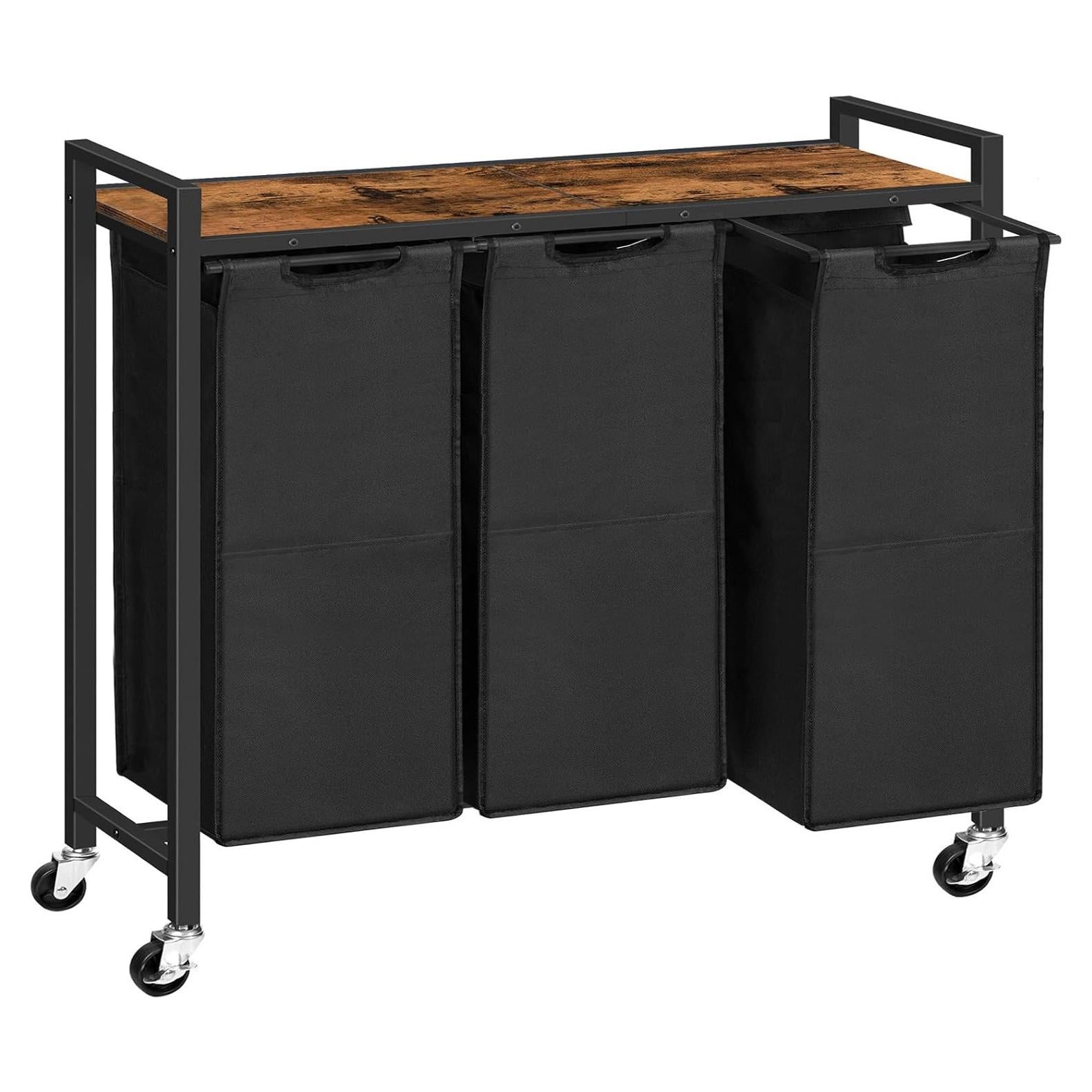 Cesto de Ropa HOOBRO 3 Secciones con Ruedas 130L Marrón