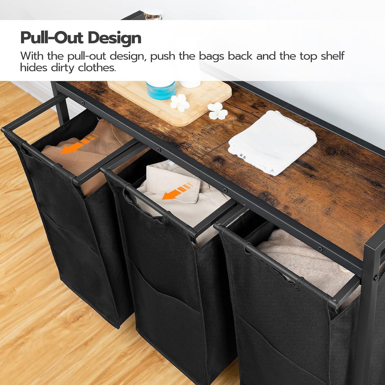 Cesto de Ropa HOOBRO 3 Secciones con Ruedas 130L Marrón