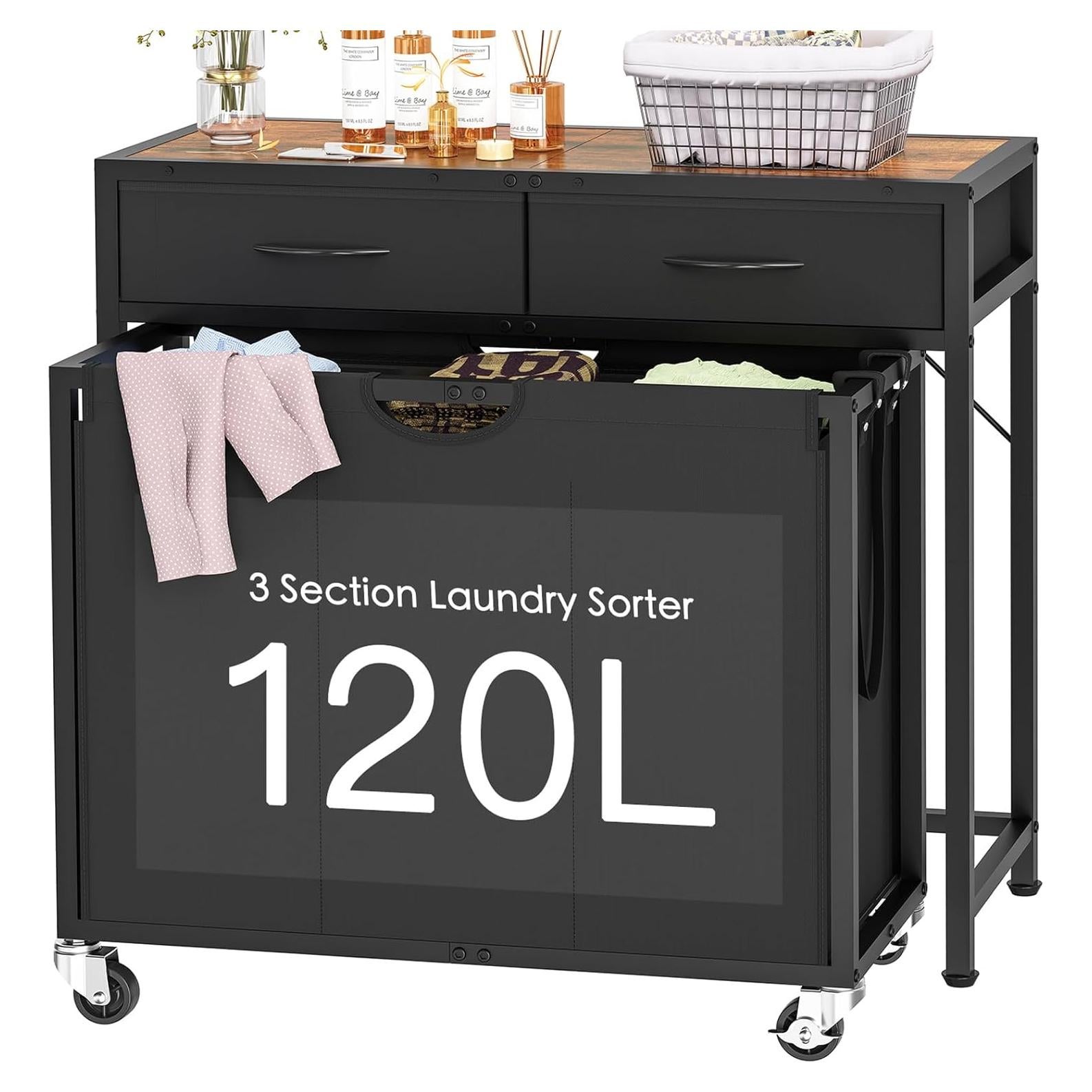 Cesto de Ropa Rodante FGNTWP 120L con 3 Compartimentos