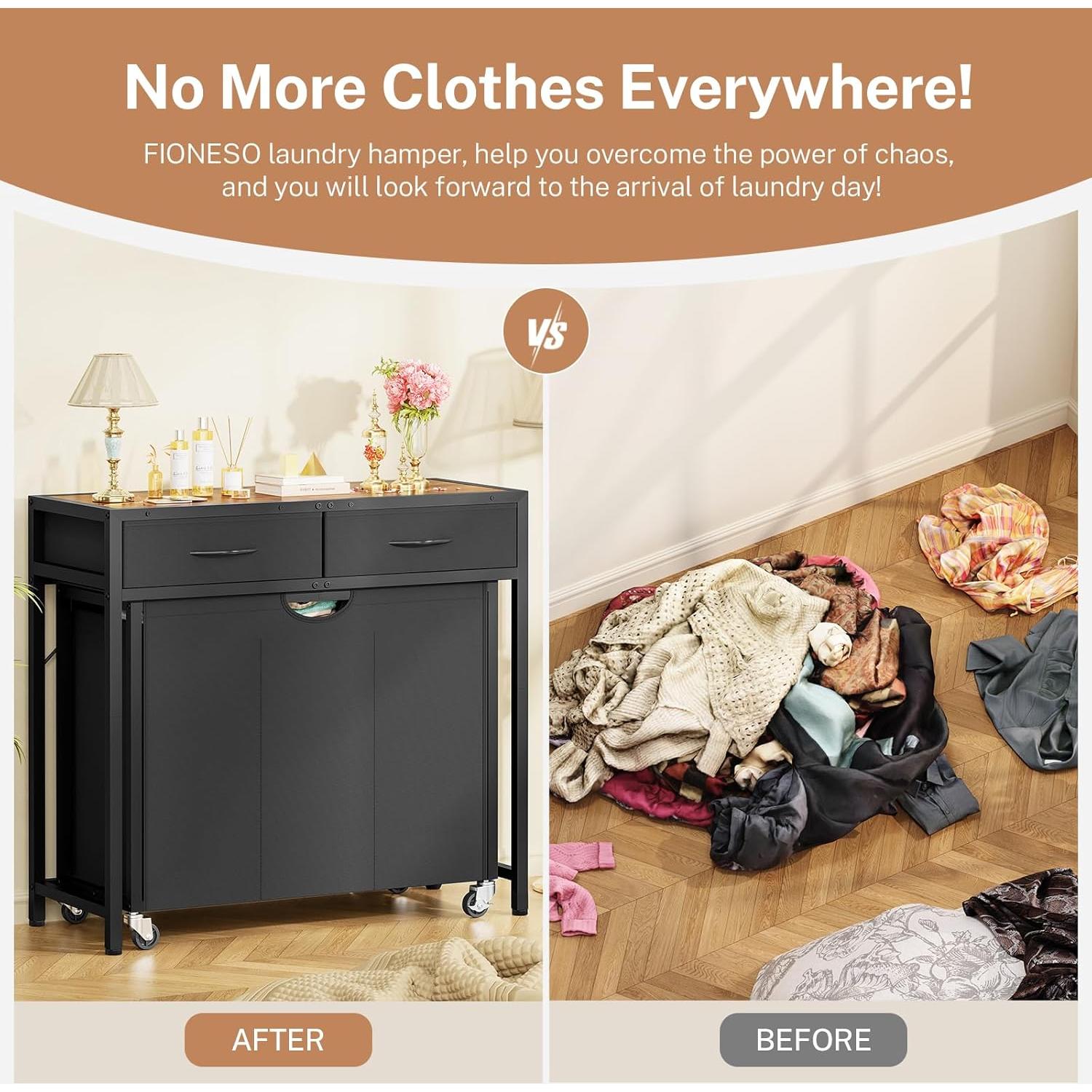 Cesto de Ropa Rodante FGNTWP 120L con 3 Compartimentos