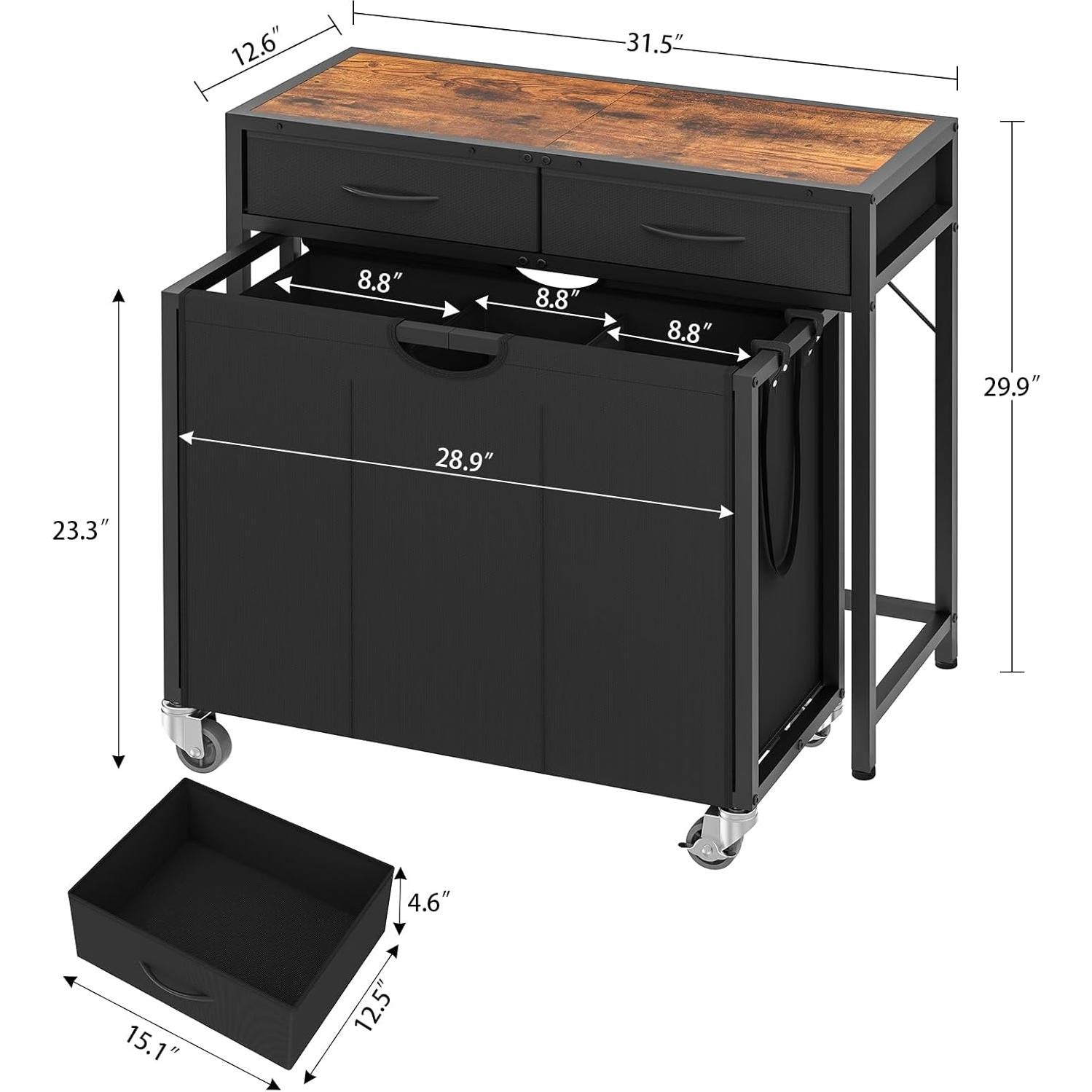 Cesto de Ropa Rodante FGNTWP 120L con 3 Compartimentos