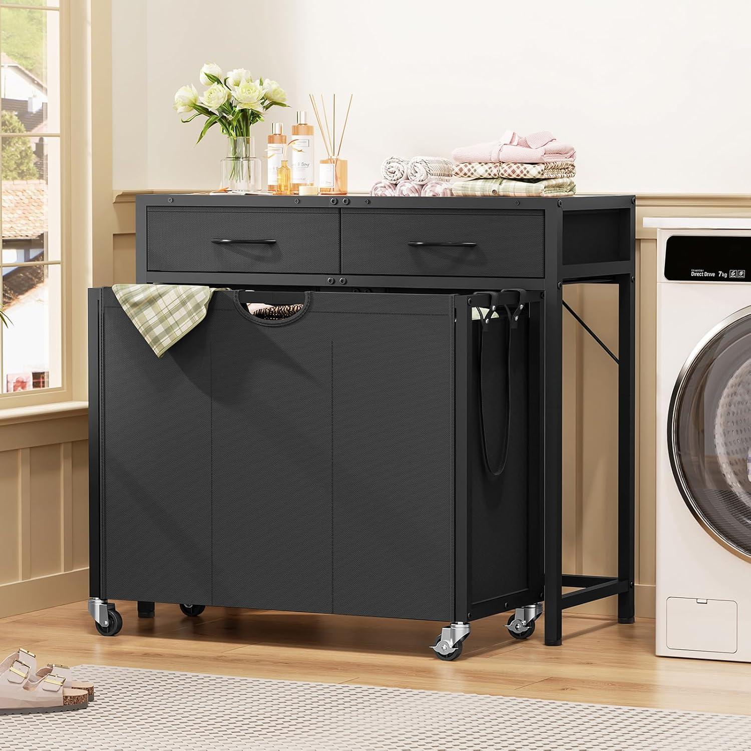 Cesto de Ropa Rodante FGNTWP 120L con 3 Compartimentos