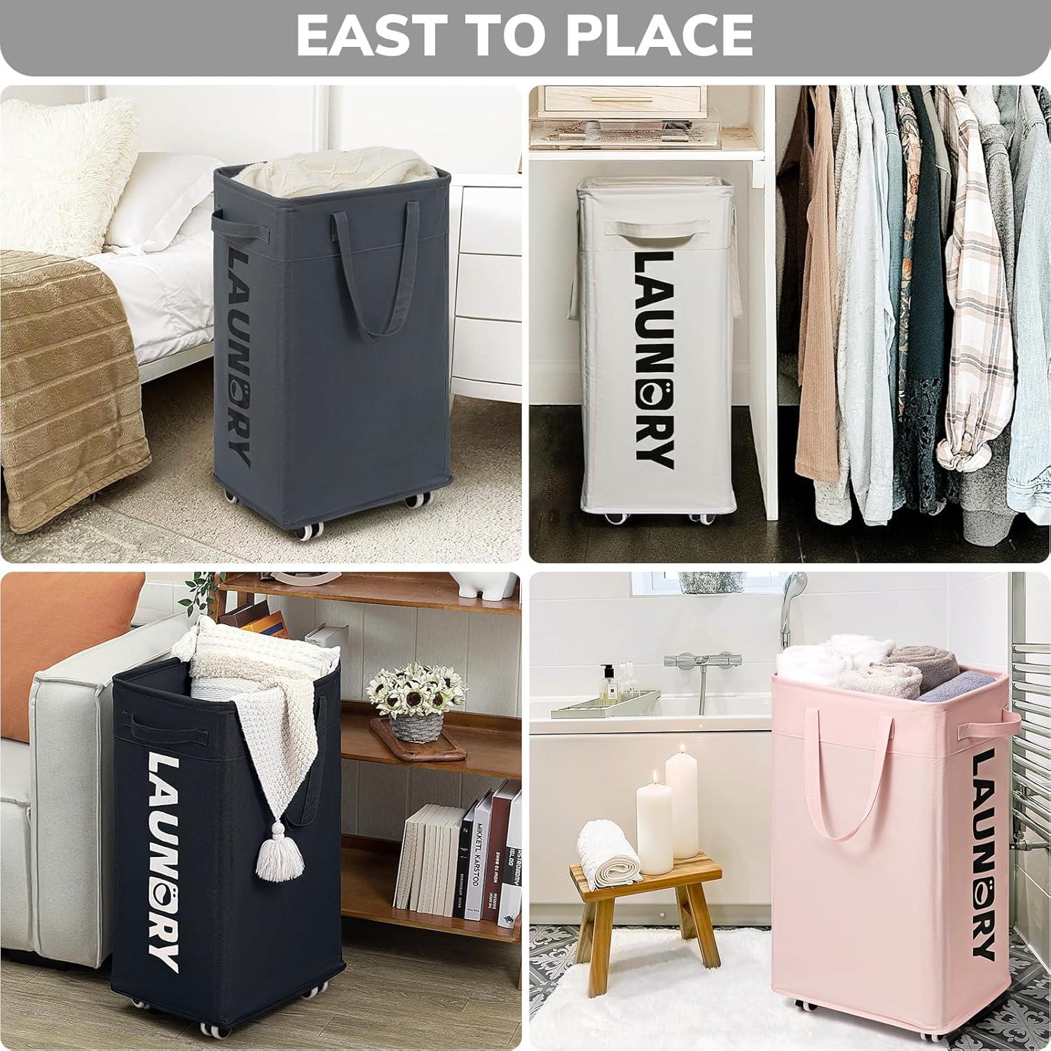 Cesta de Ropa Goodpick 75L con Ruedas y Bolsa Extraíble Gris