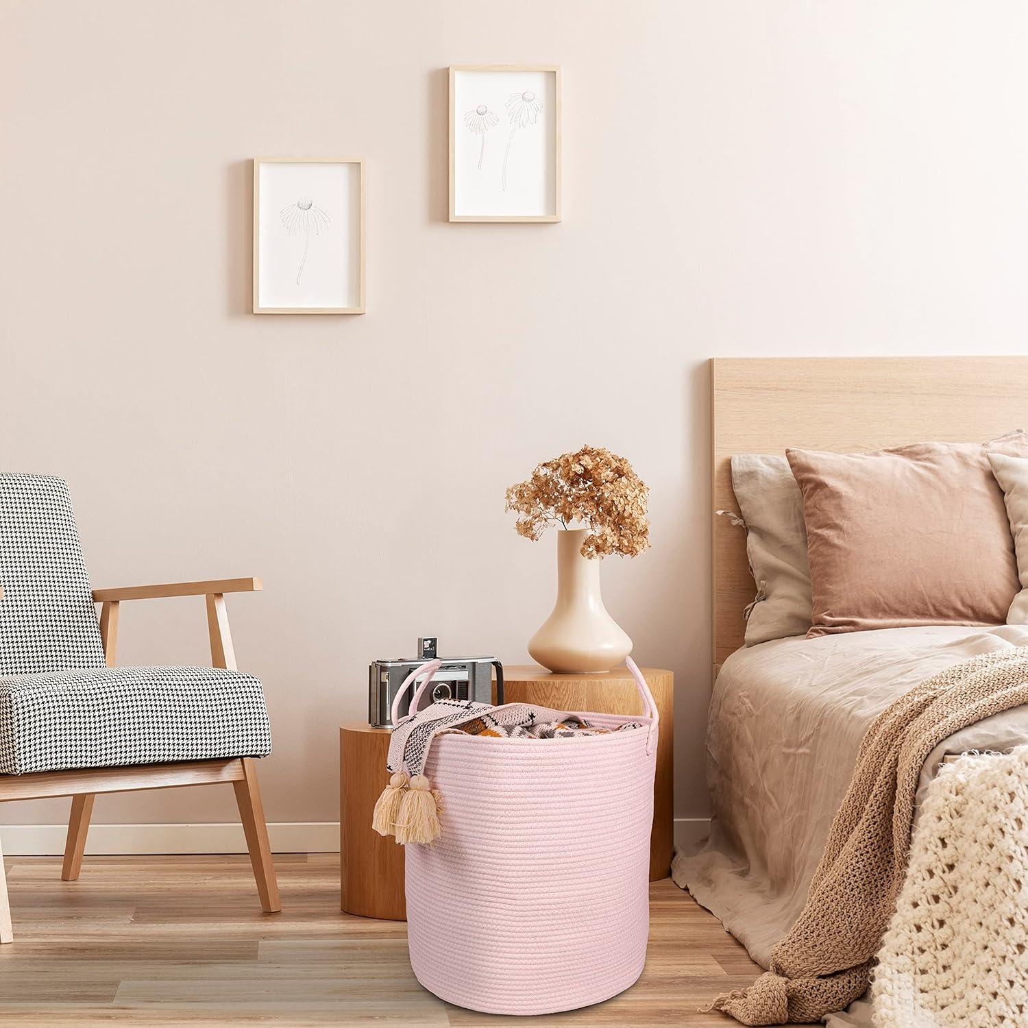 Cesta de Ropa de Algodón XUANGUO Rosa 58L 38.1x38.1x45.7cm