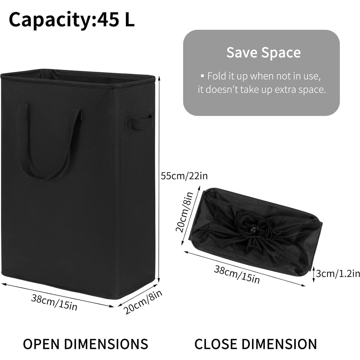 Cesta de Ropa Plegable Chrislley 45L Negra 38x20x55 cm