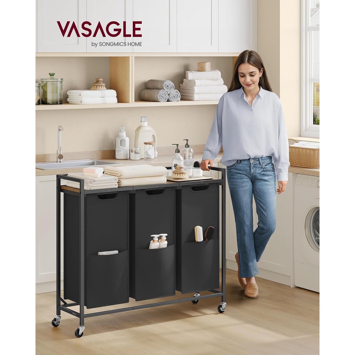 Clasificador de Ropa VASAGLE 165L con 3 Bolsas Desmontables