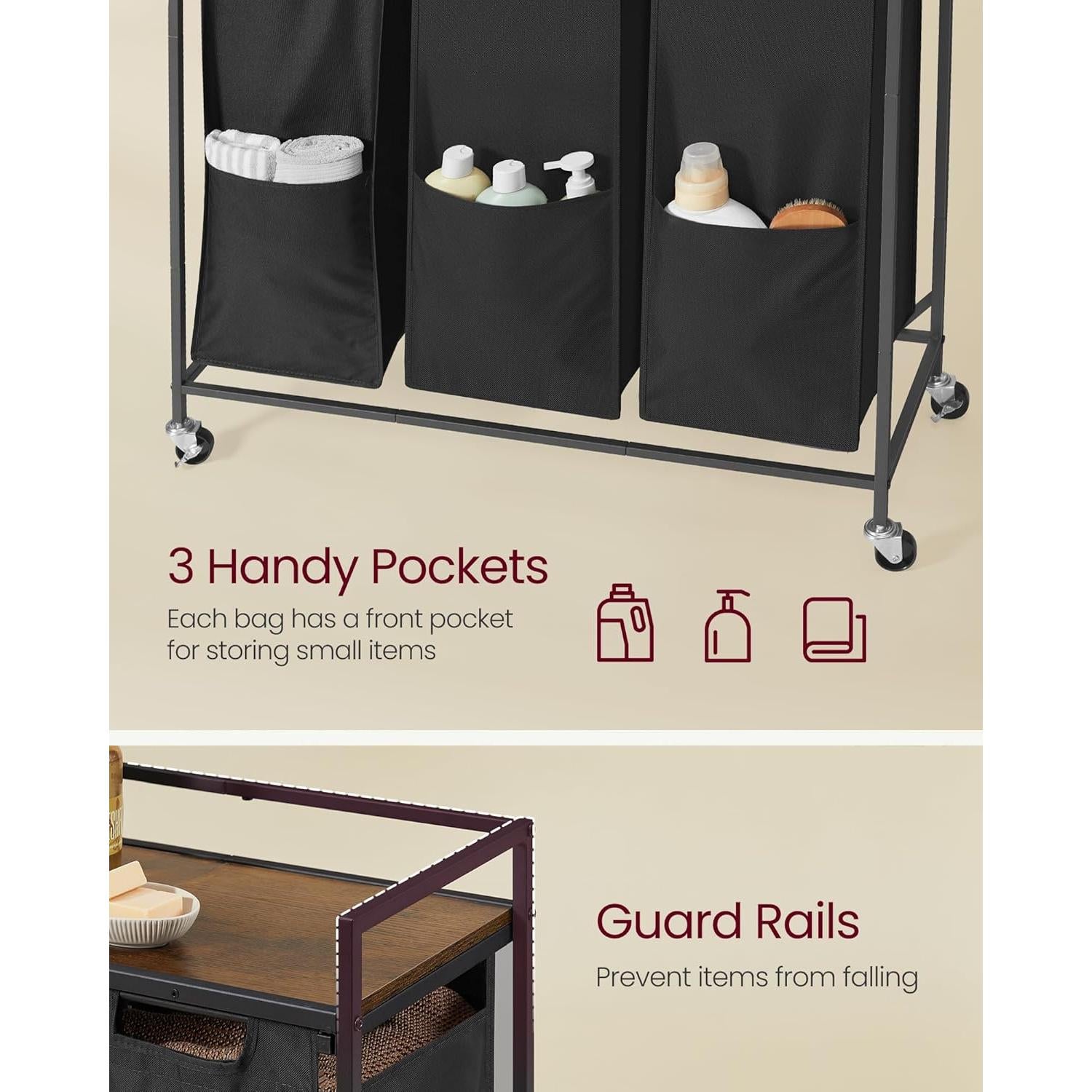 Clasificador de Ropa VASAGLE 165L con 3 Bolsas Desmontables