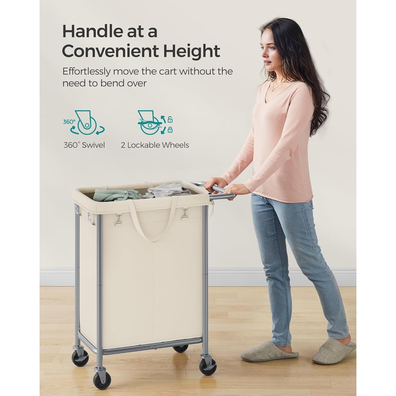 Cesta de Ropa Rodante SONGMICS 140L 2 Compartimentos Blanco