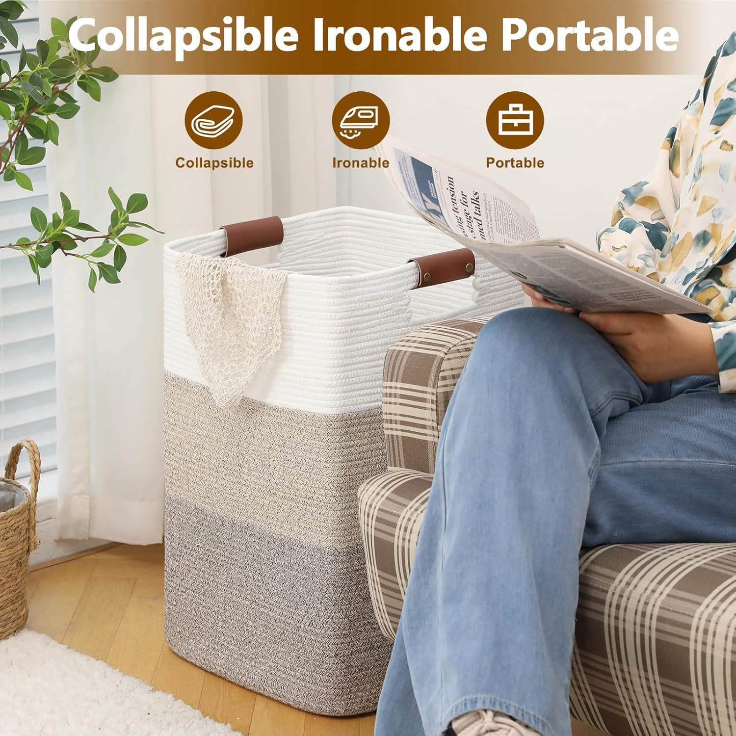 Cesta de Ropa 96L SIXDOVE Algodón Tejida Amarillo Gradiente