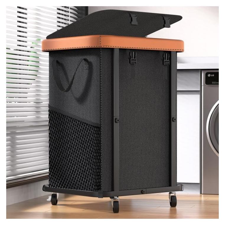 Cesta de Ropa Grande con Ruedas Alentar 150L Negra