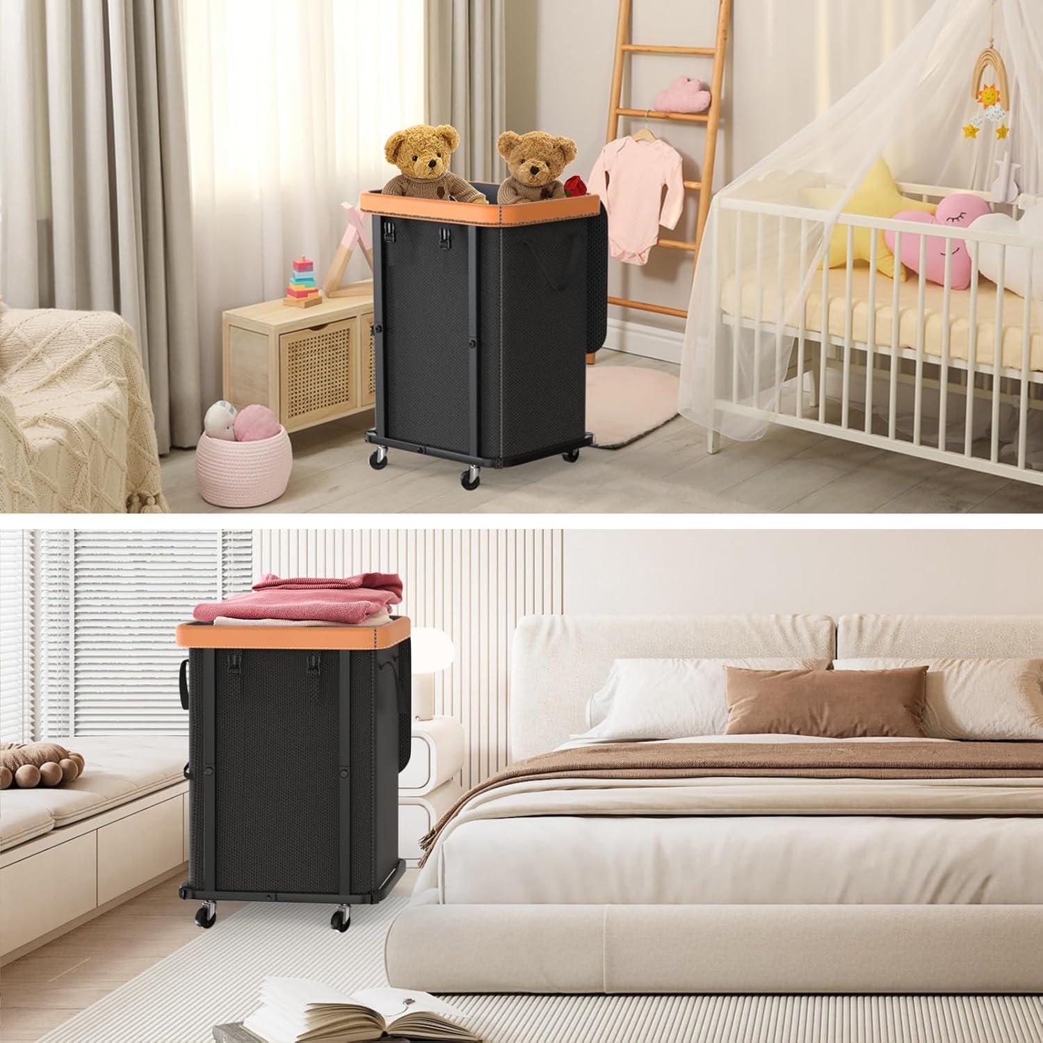 Cesta de Ropa Grande con Ruedas Alentar 150L Negra