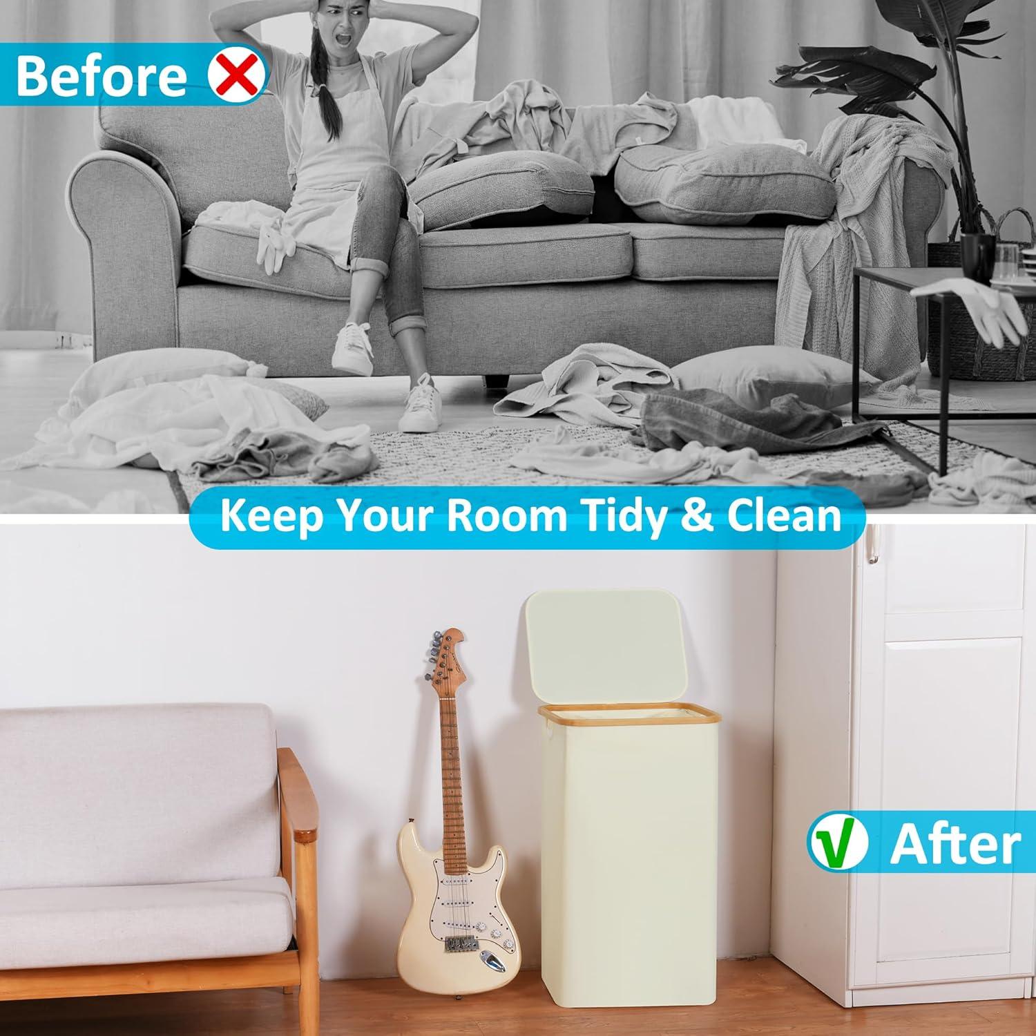 Cesta de Lavandería Efluky 100L con Tapa y Asas de Bambú