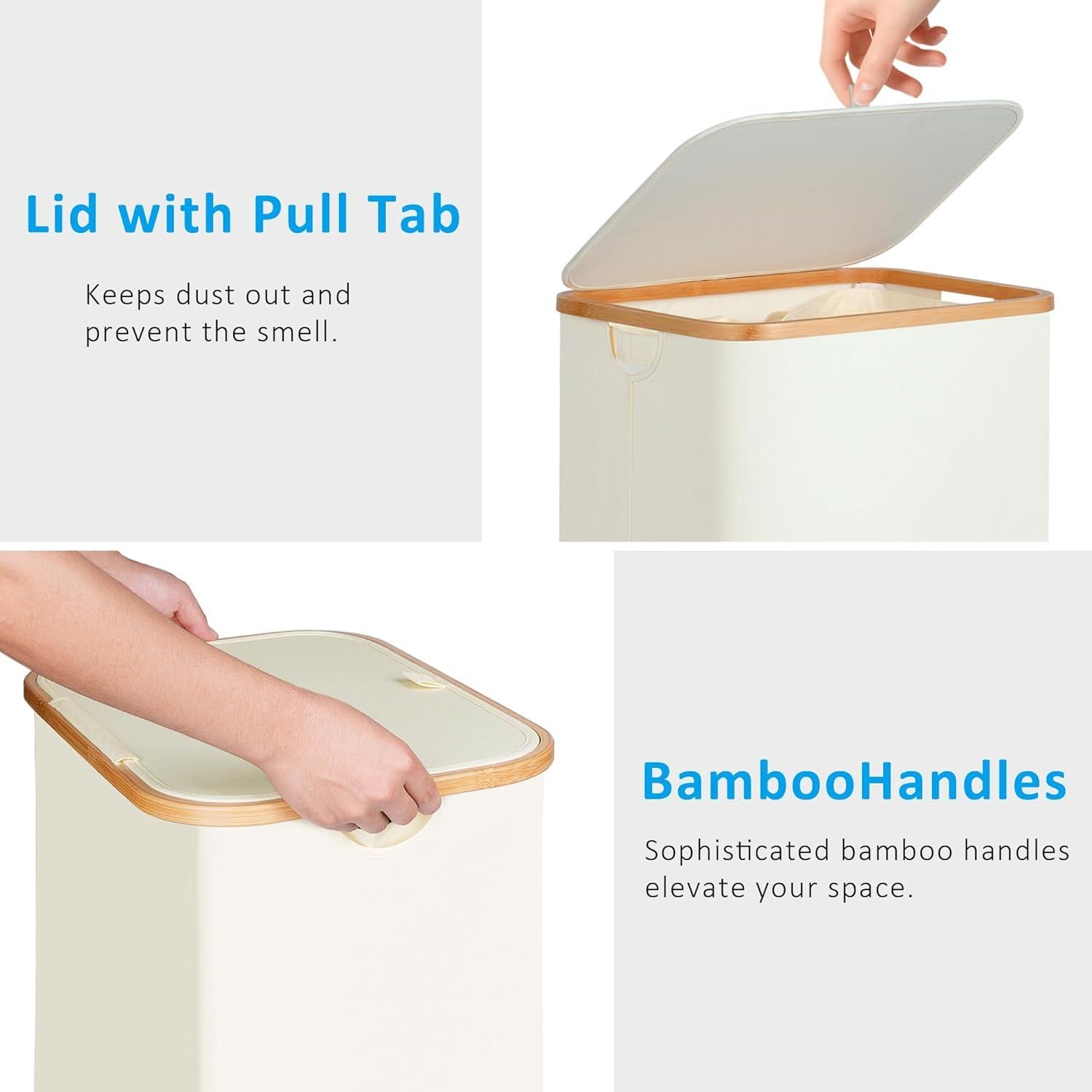 Cesta de Lavandería Efluky 100L con Tapa y Asas de Bambú