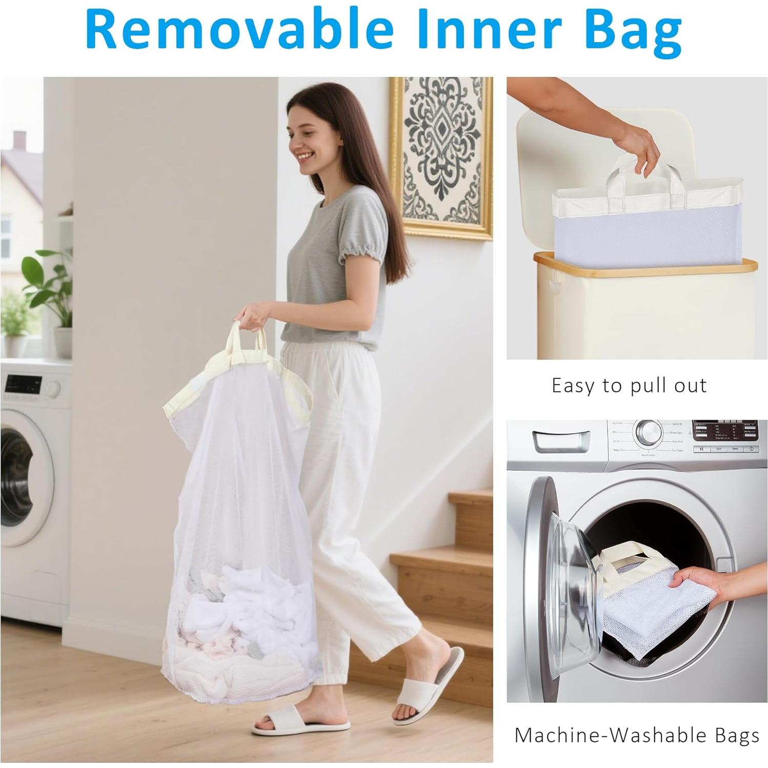 Cesta de Lavandería Efluky 100L con Tapa y Asas de Bambú