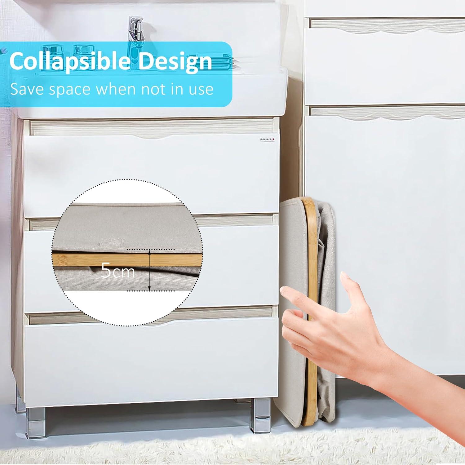 Cesta de Lavandería Efluky 100L con Tapa y Asas de Bambú