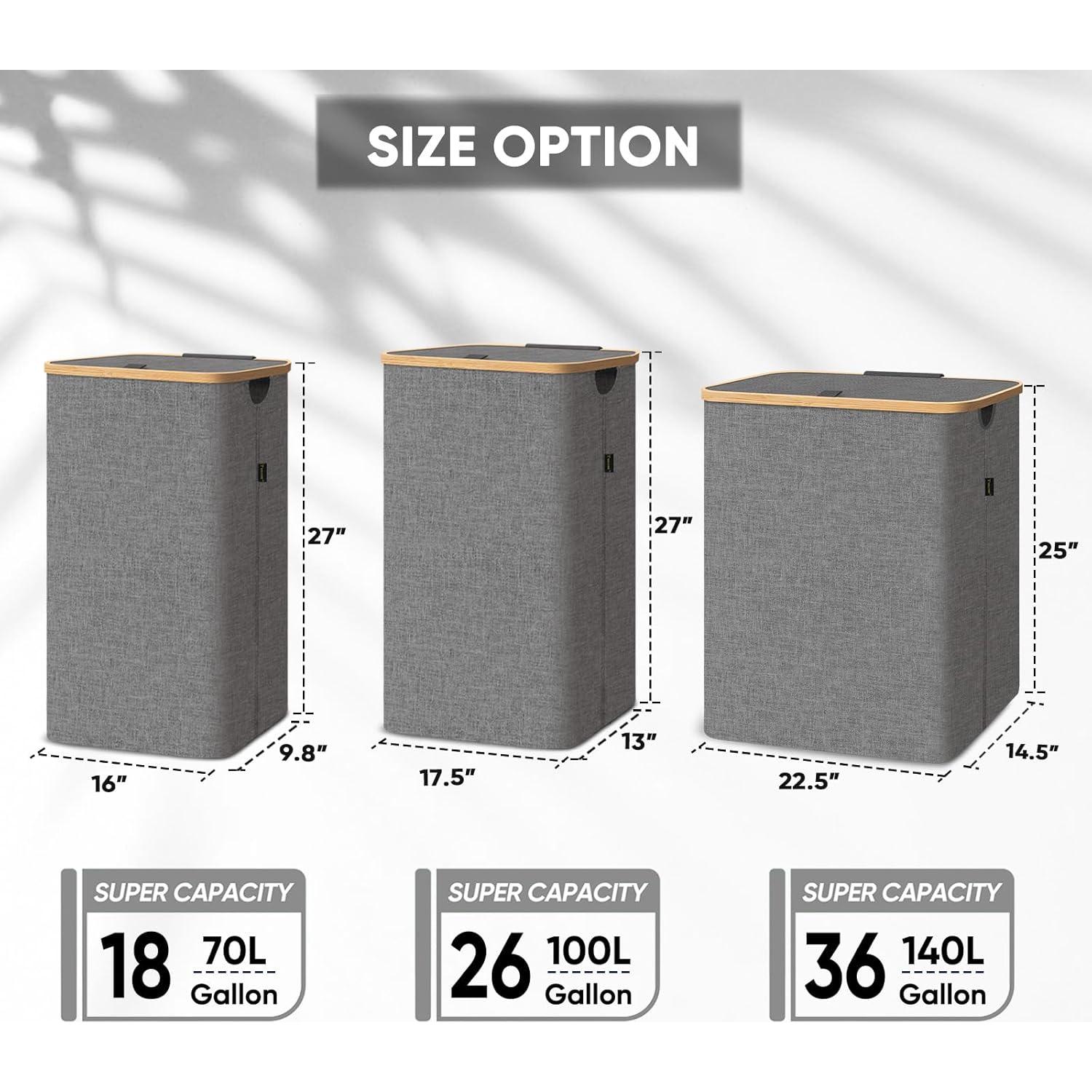 Cesta de Ropa con Tapa BALEINE 100L Beige de Bambú