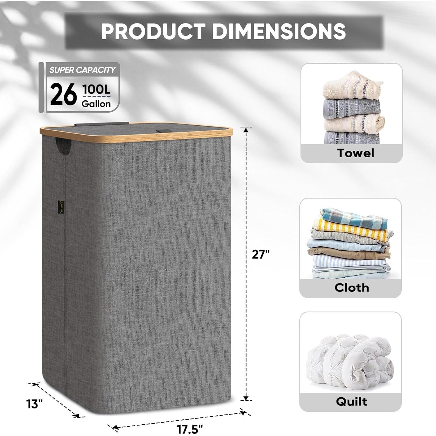 Cesta de Ropa con Tapa BALEINE 100L Beige de Bambú